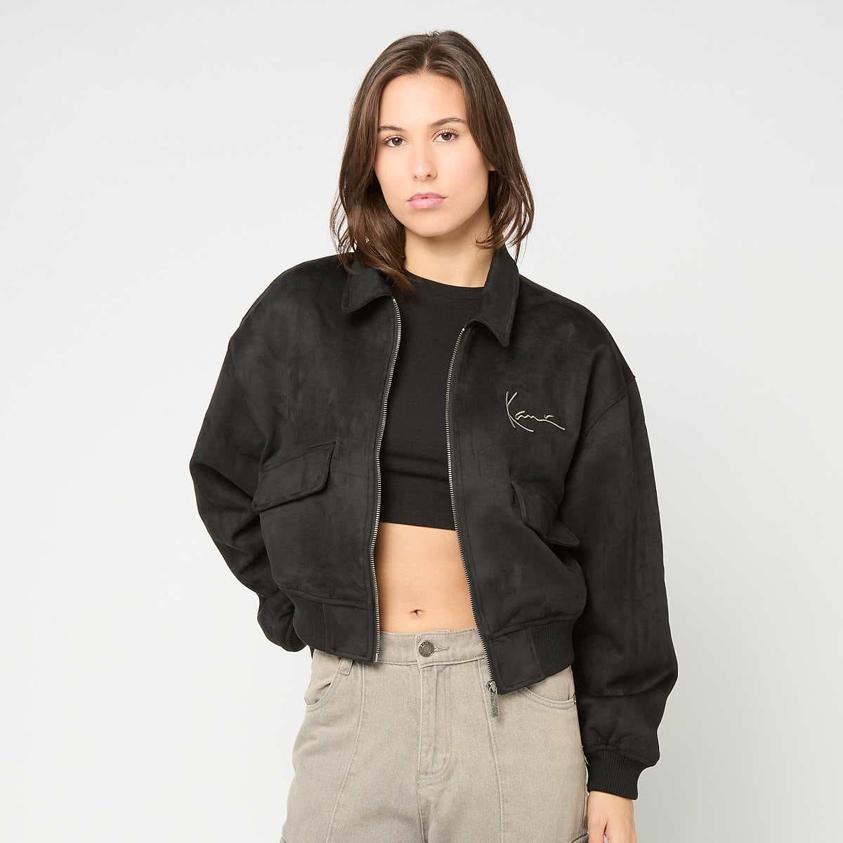 Signature Faux Suede Oversized Bomber Jacket
