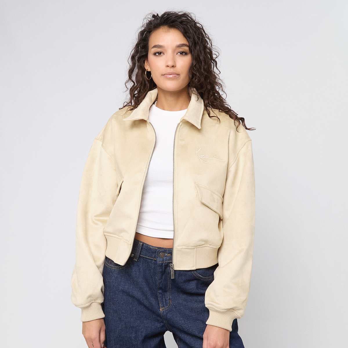 Signature Faux Suede Oversized Bomber Jacket
