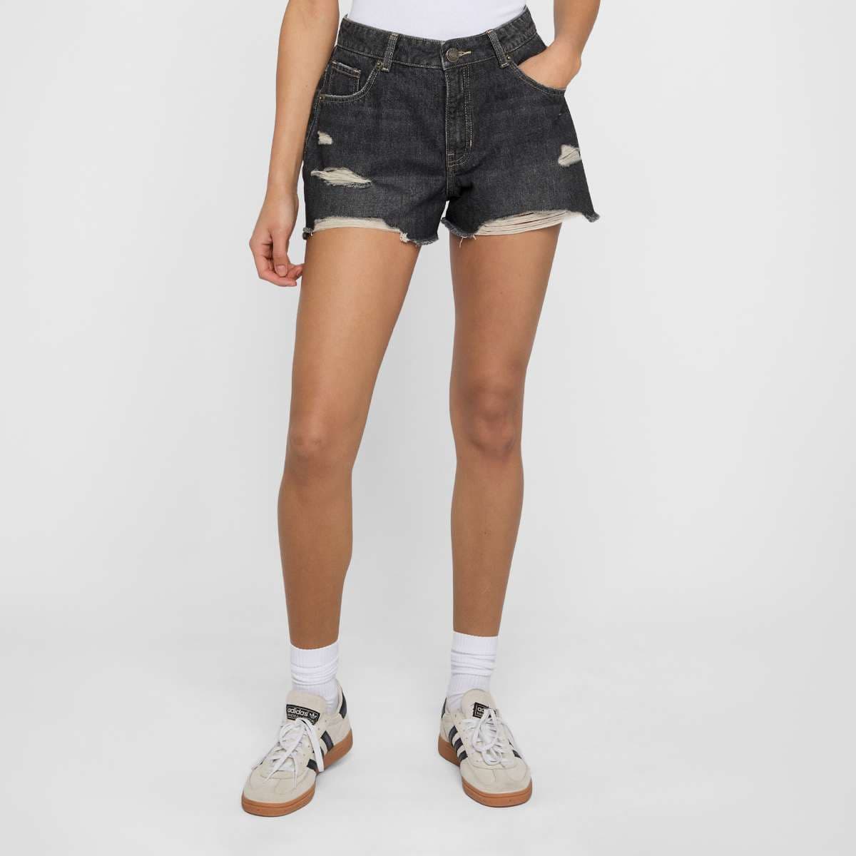 Ladies Destroyed Denim Shorts 
