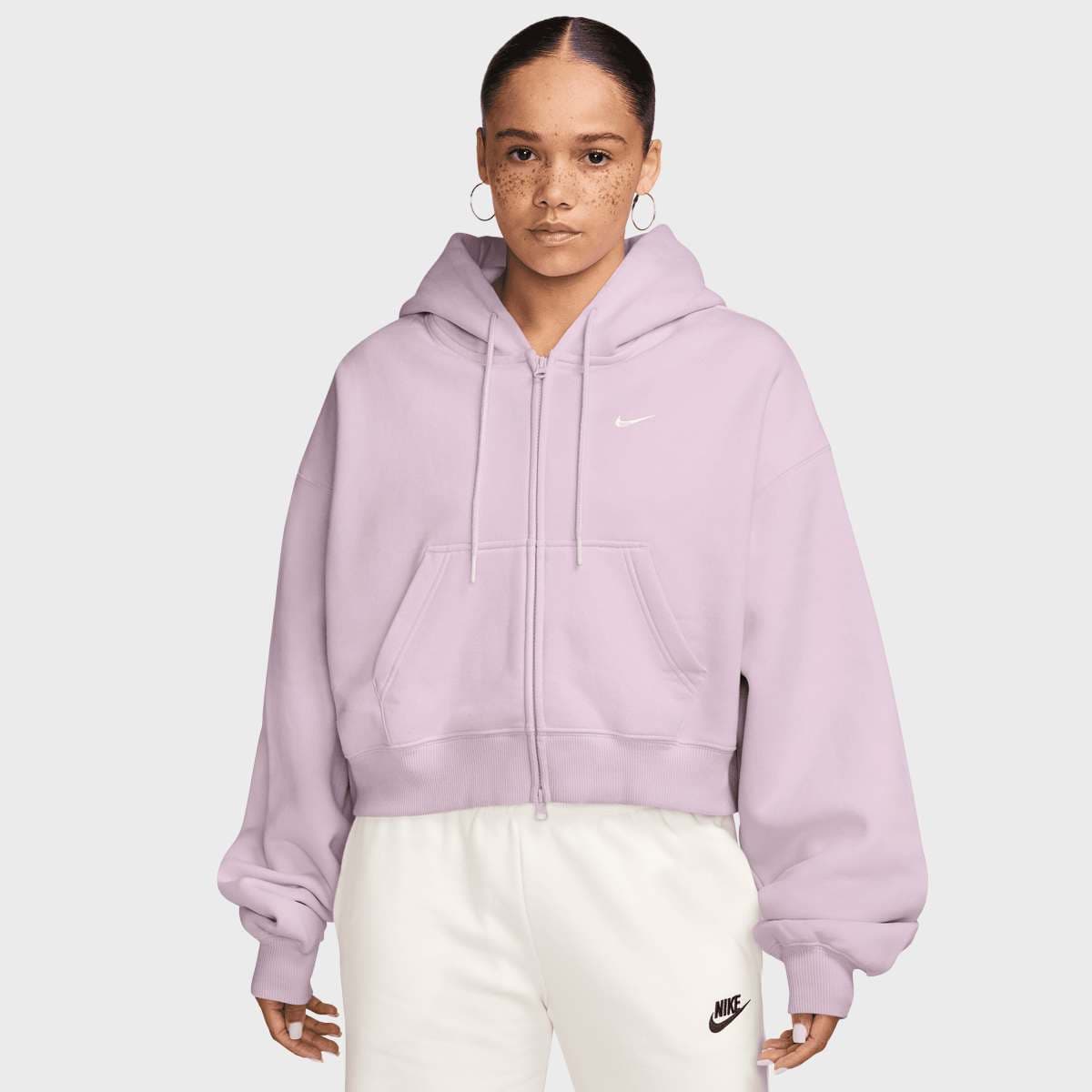 Studio Fleece Oversized Cropped Full-Zip Hoodie