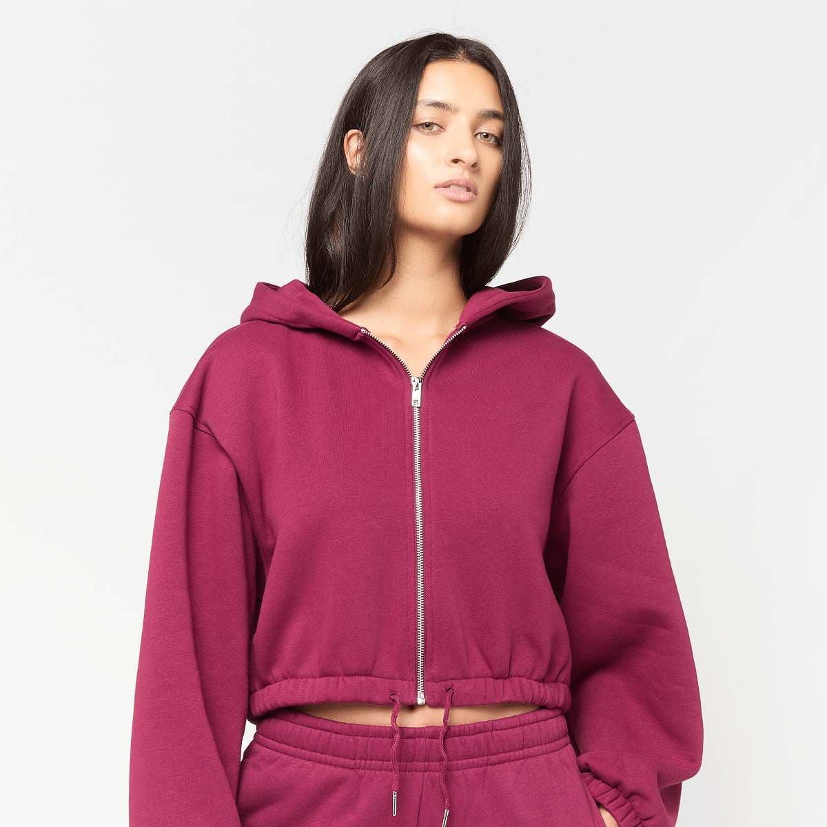 Ladies Fluffy Cropped Zip Hoodie