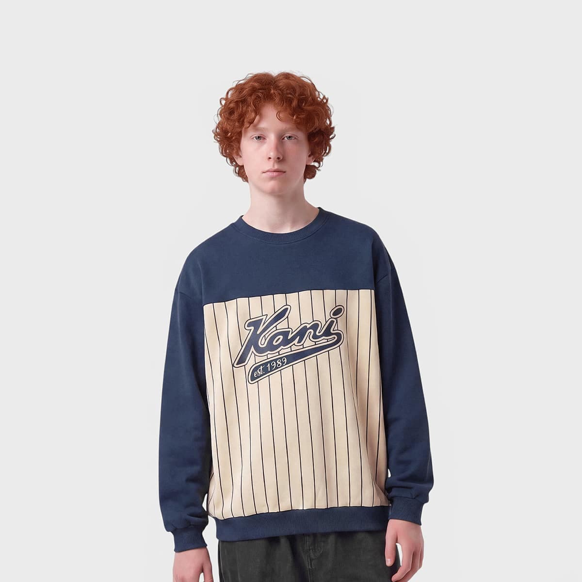 Varsity Pinstripe Crewneck Junior blue