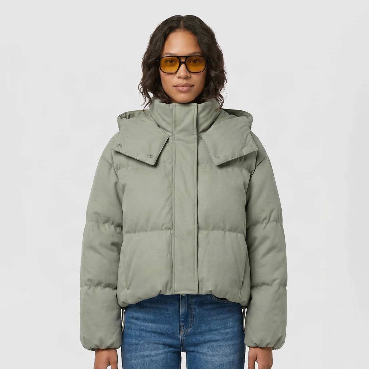 Ladies Short Coated Hooded Puffer