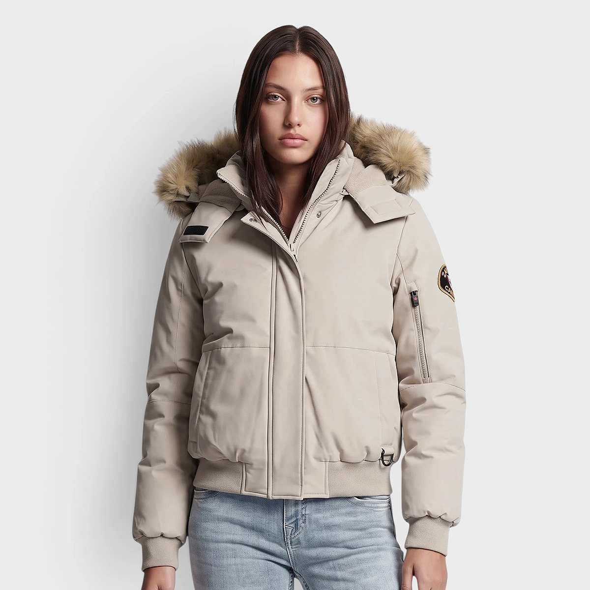 W OLIVIA HOODED BOMBER JACKET whispered taupe