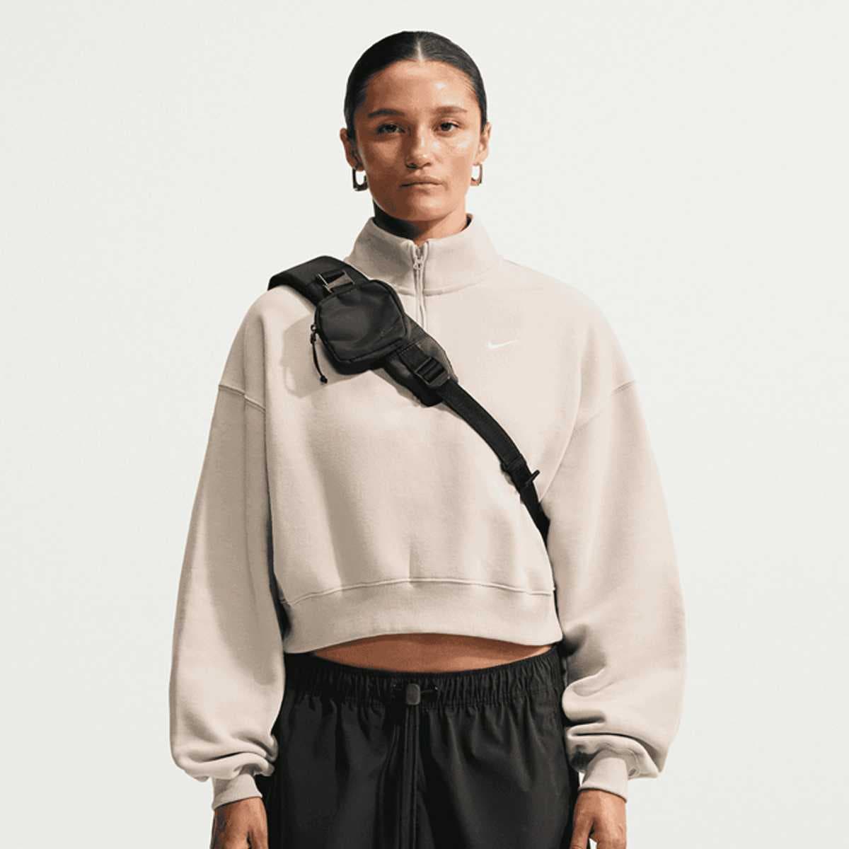Studio Fleece Mid Weight Oversized Crop Quarter-Zip