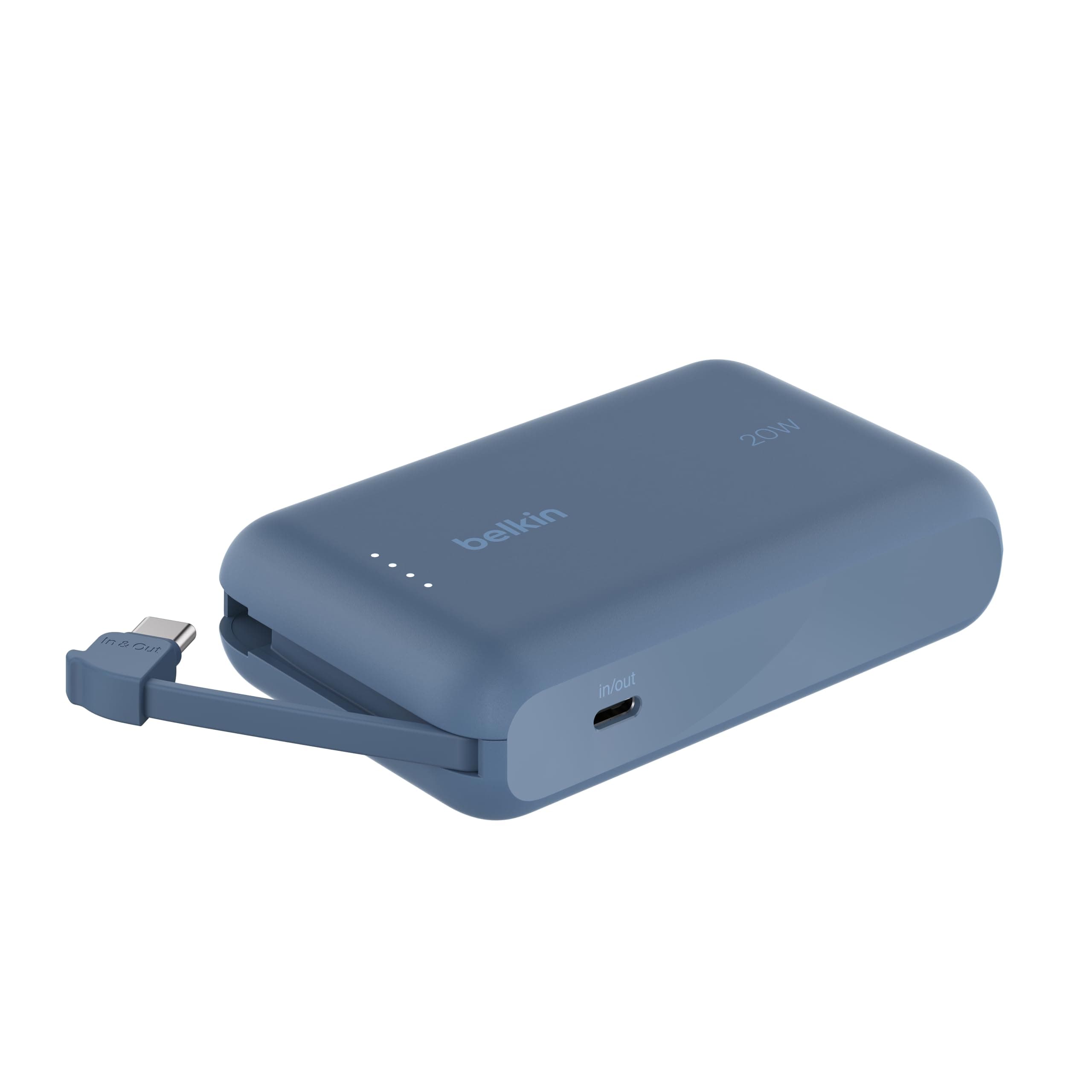Belkin BoostCharge power bank 10 000 mAh con cavo integrato 20 W PD, caricatore portatile, ricarica USB-C PD rapida, power bank con ricarica rapida per iPhone 16 Series, iPad Pro, Galaxy S24 e altri