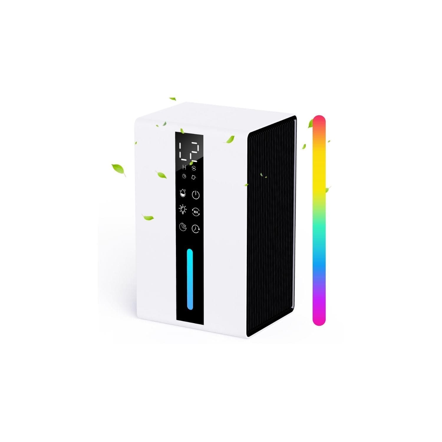 Deshumidificateur d Air Capacité 1800ML, Deshumidificateur Electrique Deux Vitesses & Deux Modes, Dégivrage Auto et Auto-Arrêt, Programmation 6-48H et Éclairage RGB, Adapté à Salle de Bains & Chambre