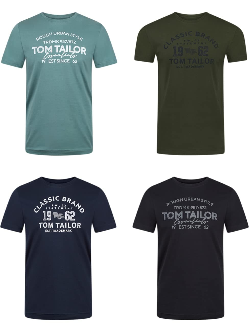 TOM TAILOR Tshirt Herren Baumwolle Regular Fit 4er Pack Set Rundhals Kurzarm Sommer Tee Shirt Logoprint 100% Baumwolle Schwarz Weiß Grün Rot Blau Grau Orange S M L XL XXL 3XL