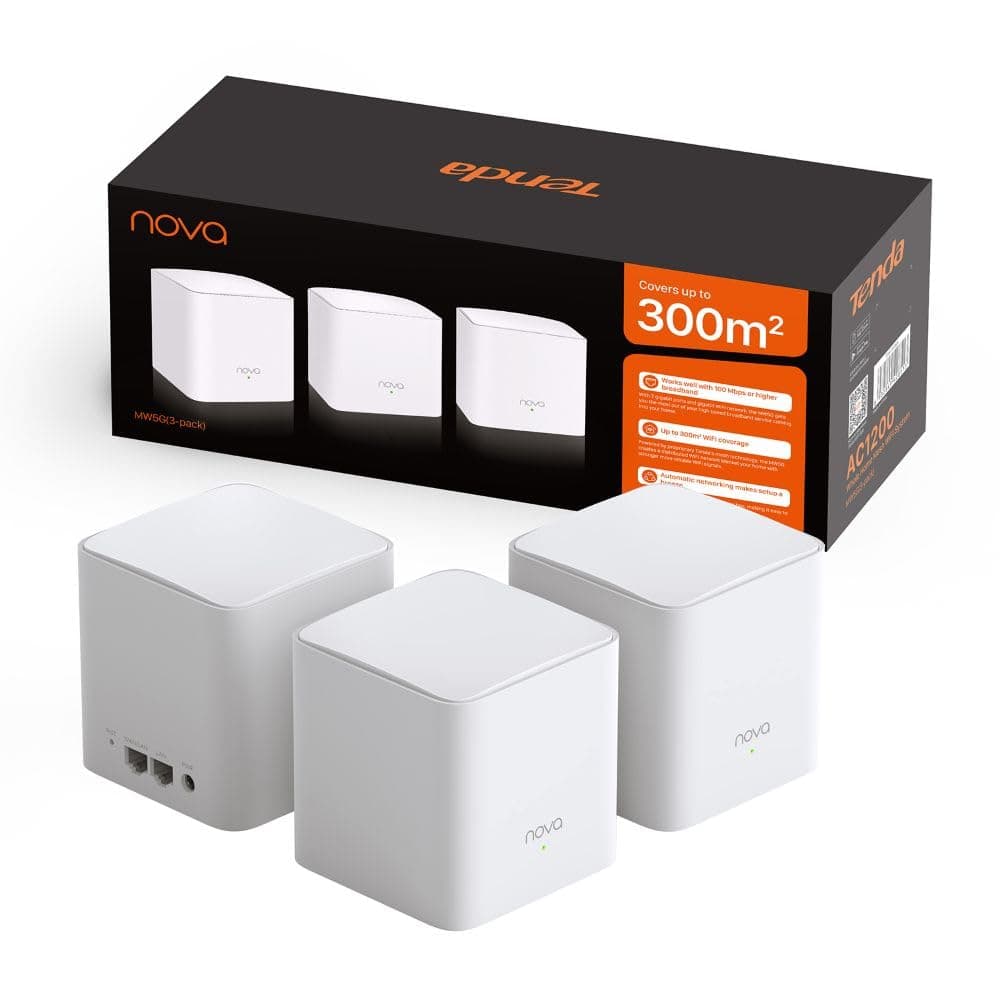 Tenda Nova MW5G Sistema WiFi Mesh, Dual Band AC1200 con Copertura Fino a 350 ㎡, 2 Porte Gigabit Ethernet, Soluzione WiFi Ideale per Casa Grandi con Muro Spesso, Confezione da 3 Pezzi