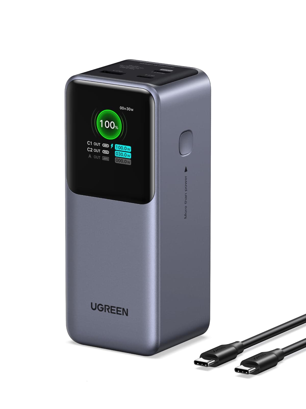 UGREEN Nexode 20000mAh Powerbank 130W Max Schnellladung, USB-C PD 3.0 Input/Output, Digitaldisplay, kompatibel mit iPhone 17/16/15 Pro Max, Galaxy S25 Ultra, MacBook Pro, Dell und mehr