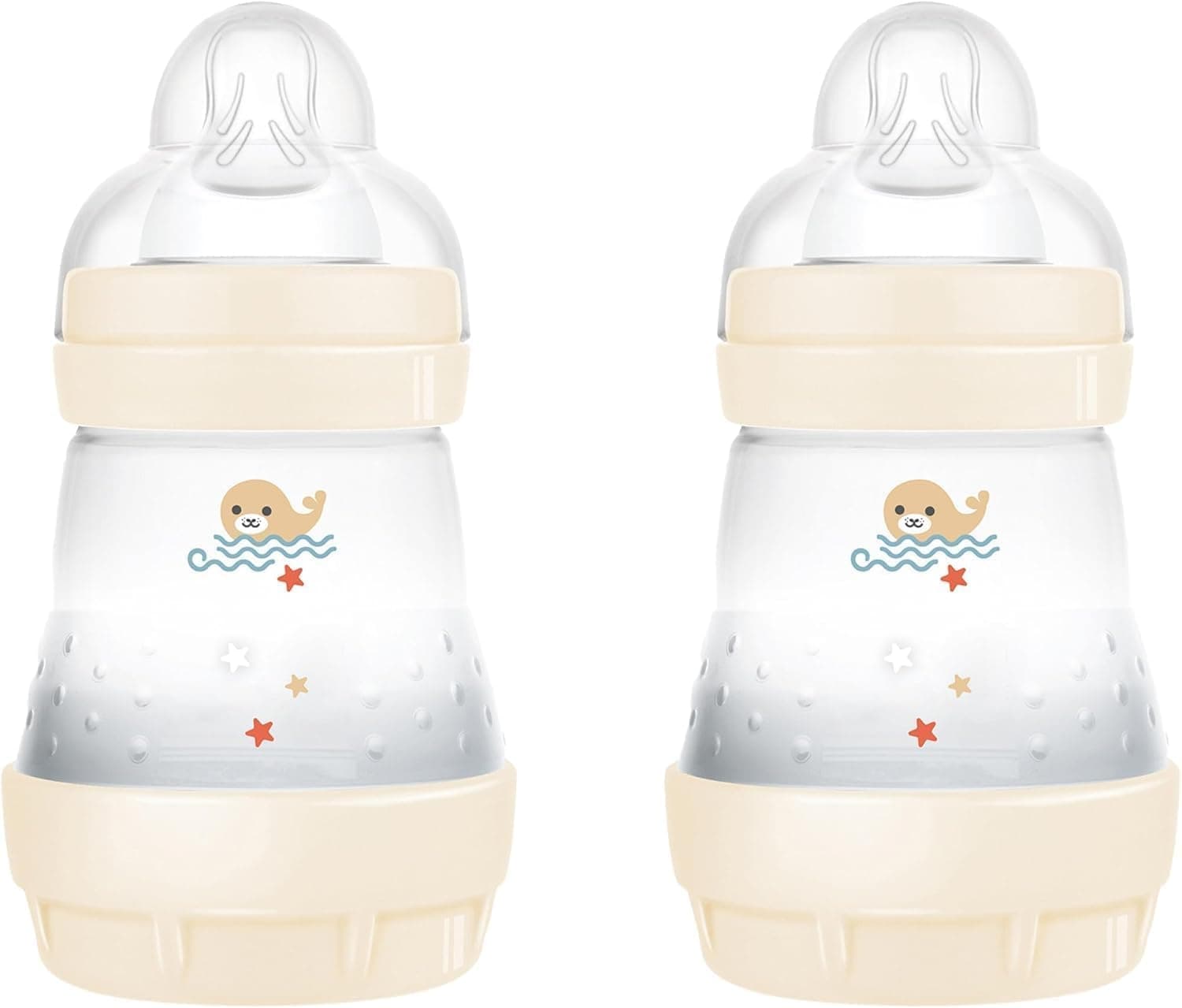 MAM Biberon Easy Start 160 ml (Set da 2), Kit da 2 biberon anticolica per allattamento misto che riduce le bolle d'aria e il rischio di coliche, Accessori neonati con tettarella misura 1, Beige