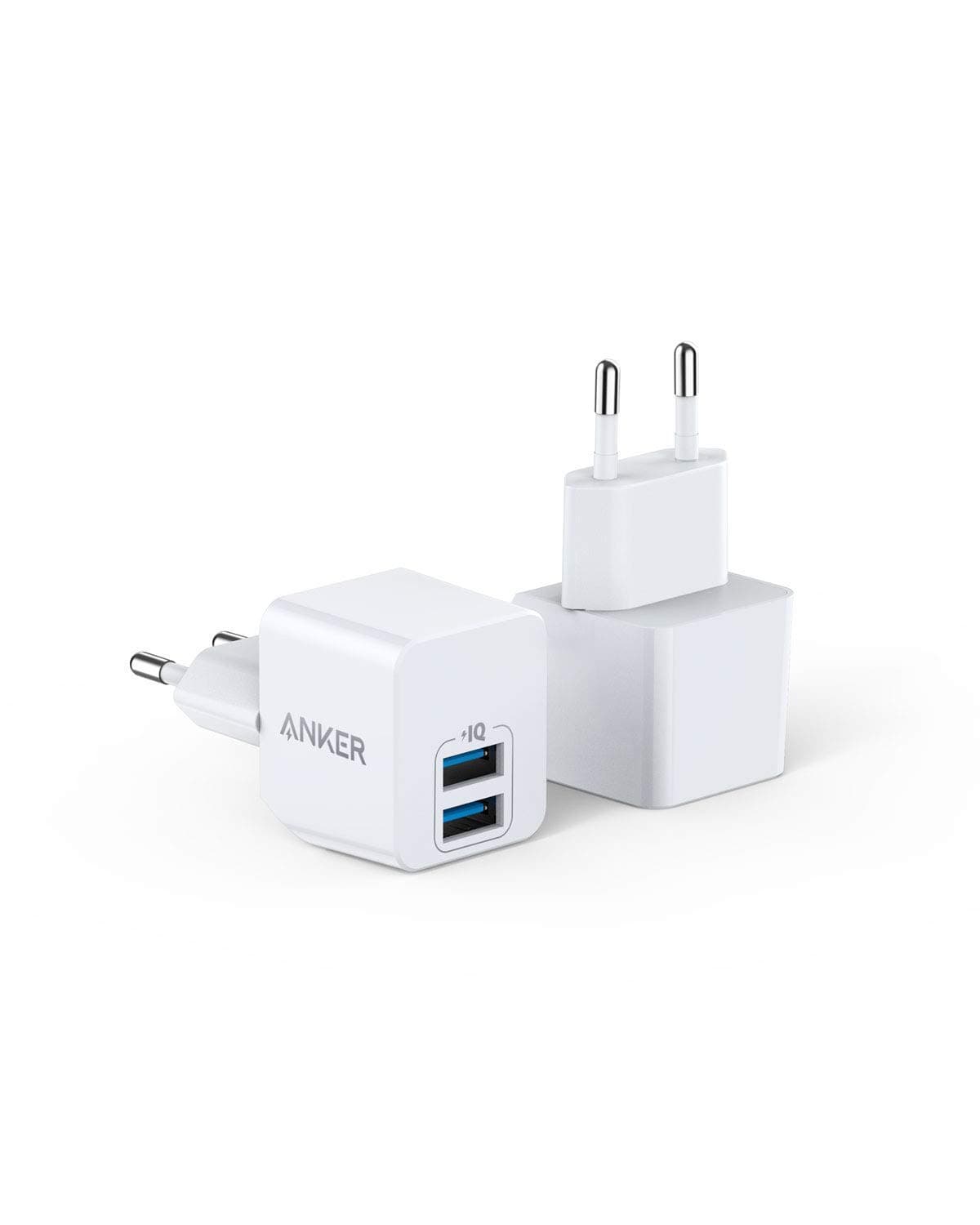Anker 12W Mini Duales Ladegerät 2 Pack, Extrem kompaktes USB Wandladegerät, 2,5A Leistung für iPhone 16/15 Serie, iPad Pro/Air 2/Mini 4, Galaxy S24/S23 Serie, und viele mehr