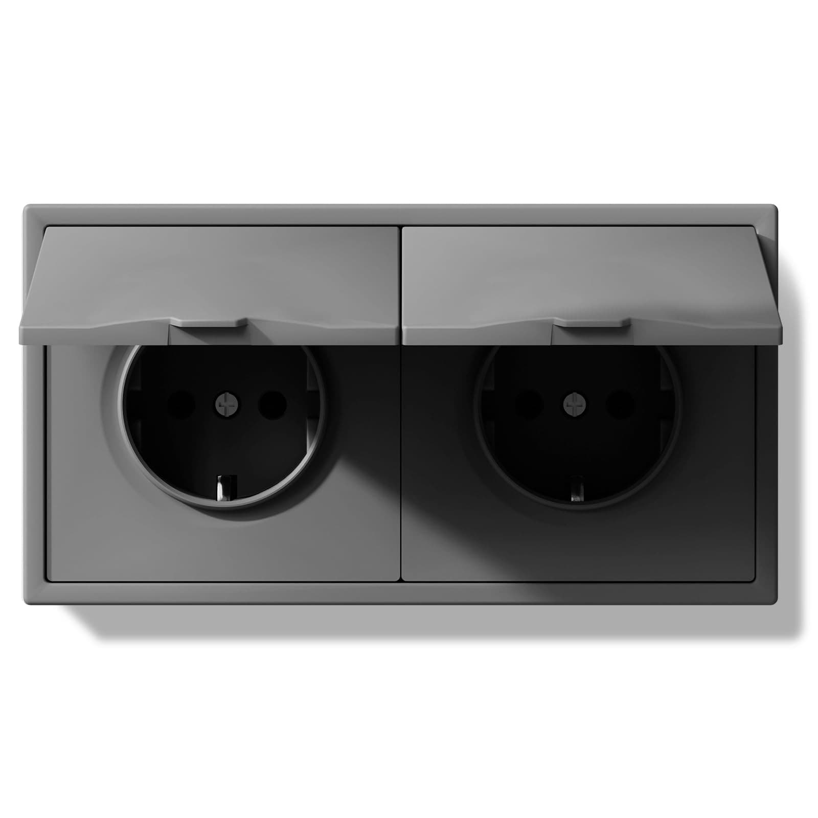 BSEED 2 Fach Steckdose mit Wasserdicht Abdeckung, 250V 16A Aussensteckdose Unterputz, Wandsteckdose mit Krallen Für Feuchträume Badezimmer, Grau