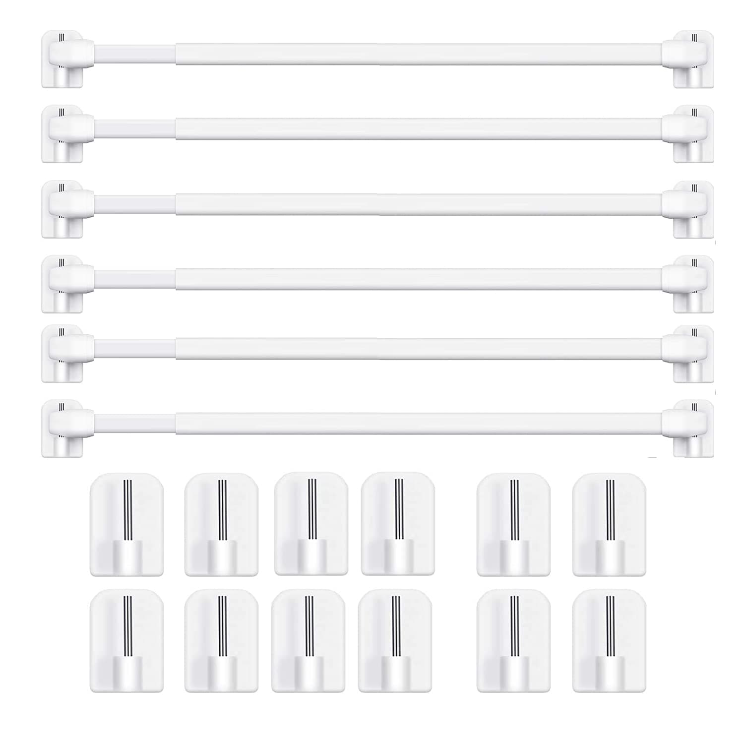 BANJILI-6 Tringles à Rideau en Métalliques Extensibles et Réglables - Sans Perçage, pour Fenêtres et Armoires - Barres de Tension avec Crochets Adhésifs Puissants (Blanc) (6 PCS-40-70cm)