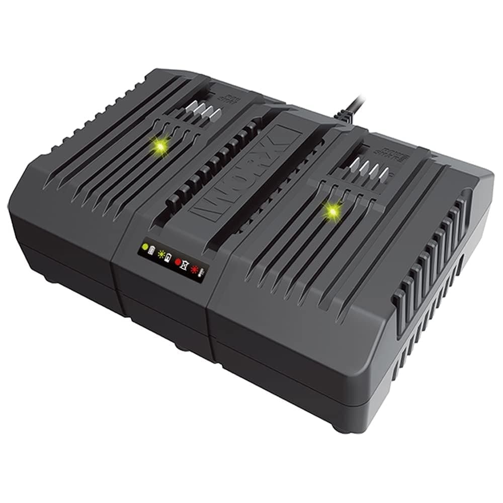WORX WA3883 Original Dual-Ladegerät – gleichzeitige Aufladen von 2X WORX 20V Akkus – 4A Ladestrom – 2 Lademodi – für alle PowerShare