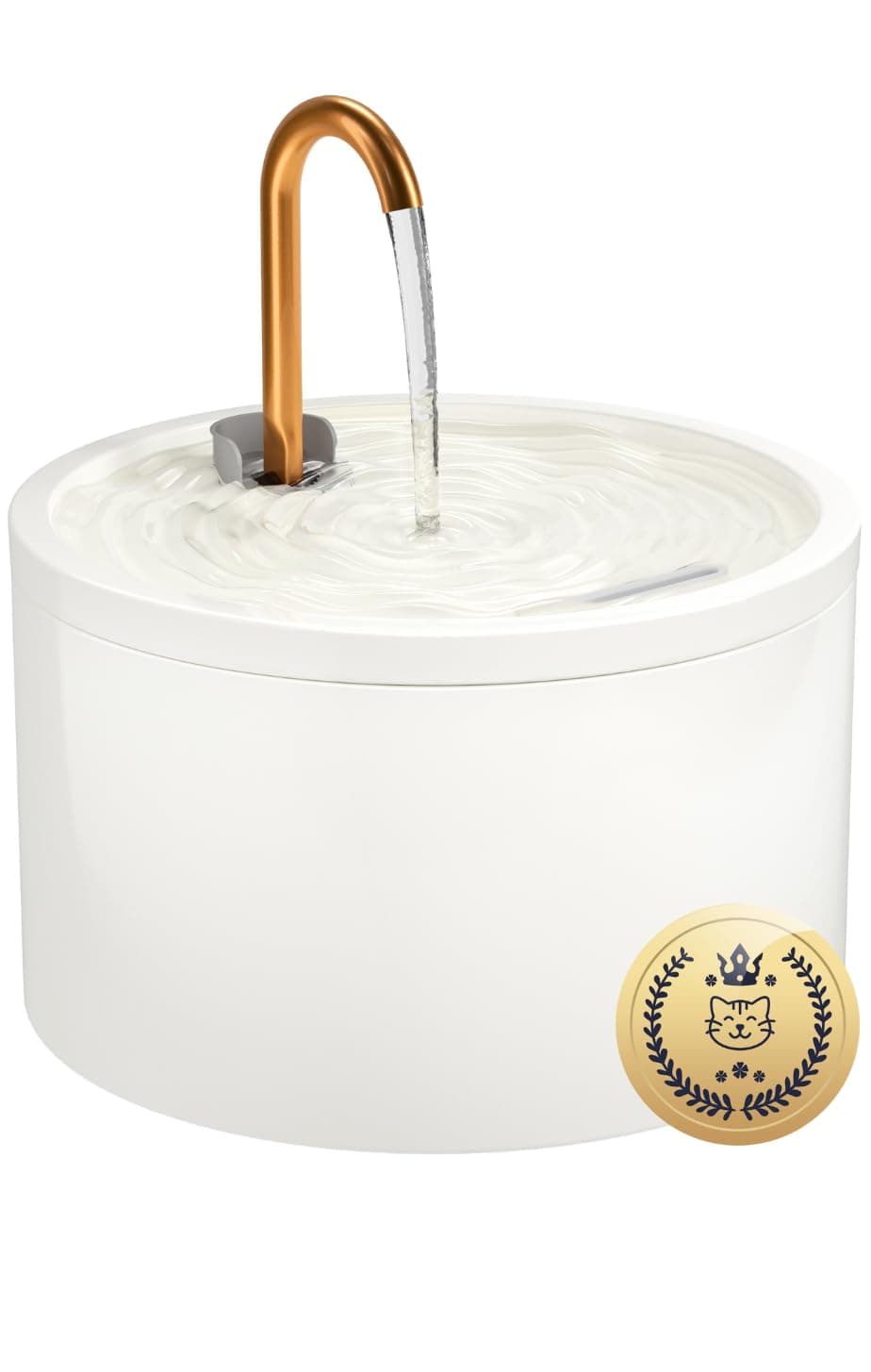 Fontaine à Eau Chat en céramique, capacité 2,1 L avec Bec en cuivre, Fontaine à Eau pour Chat silencieuse et hygiénique, Design élégant et Facile à Nettoyer, Blanc