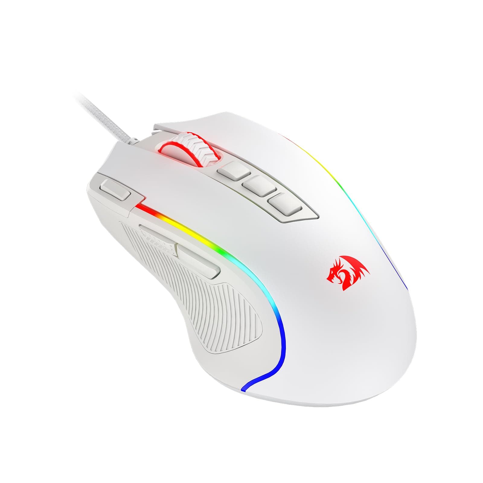 Redragon M612 Predator RGB - Ratón óptico para Juegos, 8000 dpi con Cable con 11 Botones programables y 5 Modos retroiluminados, Software Compatible con botón de Disparo rápido, Color Blanco