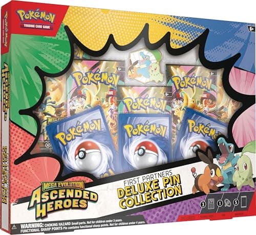 Pokémon TCG: Mega Evolution—Ascended Heroes First Partners Deluxe Pin Collection (3 Foil Promo Cards, 1 Deluxe Pin &amp; 5 Booster Packs)