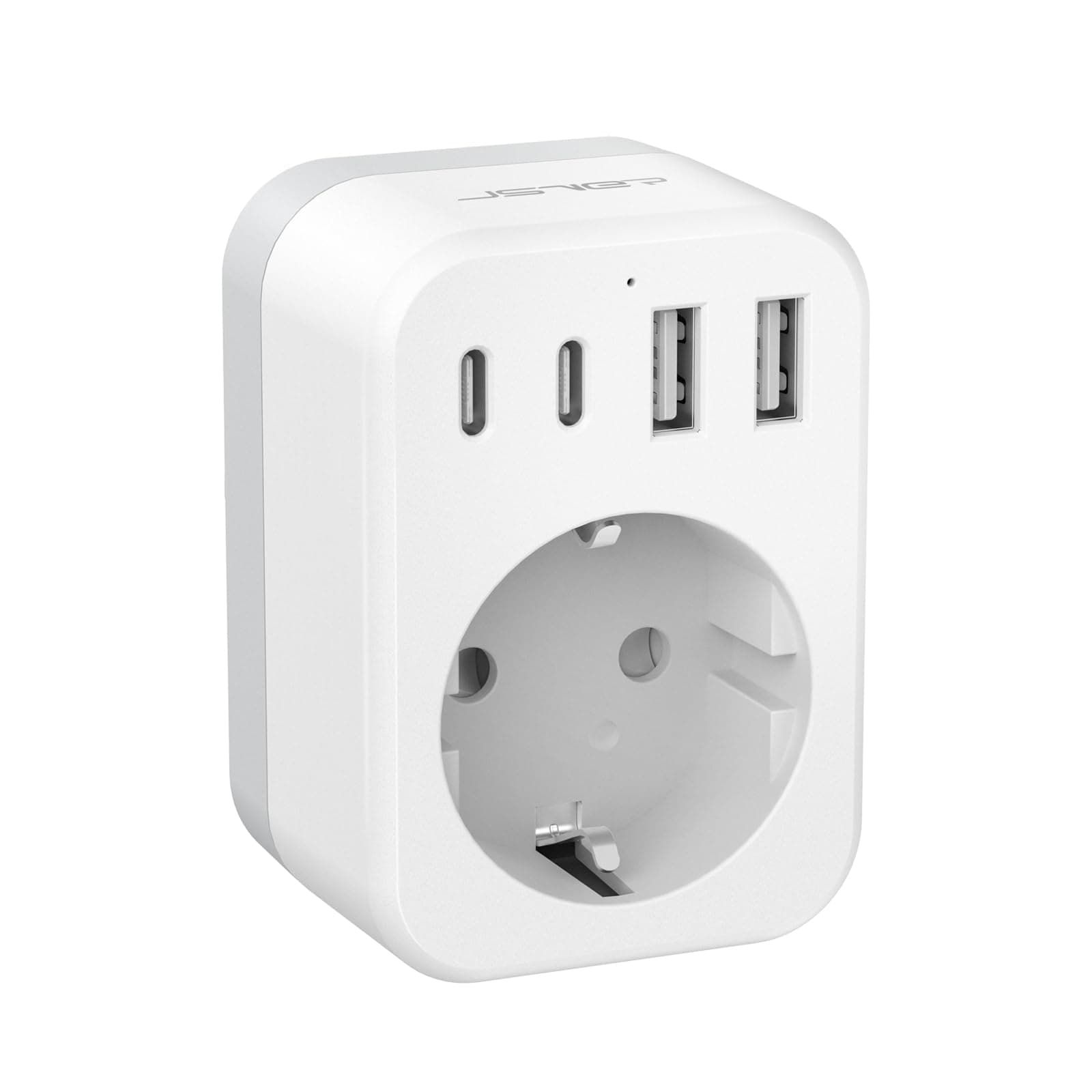 JSVER Adaptador Enchufe Europeo a Americano, Adaptador de Viaje con 2 USB y 2 USB C,Adaptador Enchufe Español a USA Enchufe Tipo B para EU a US Canada Mexico Colombia Tailandia(Blanco)