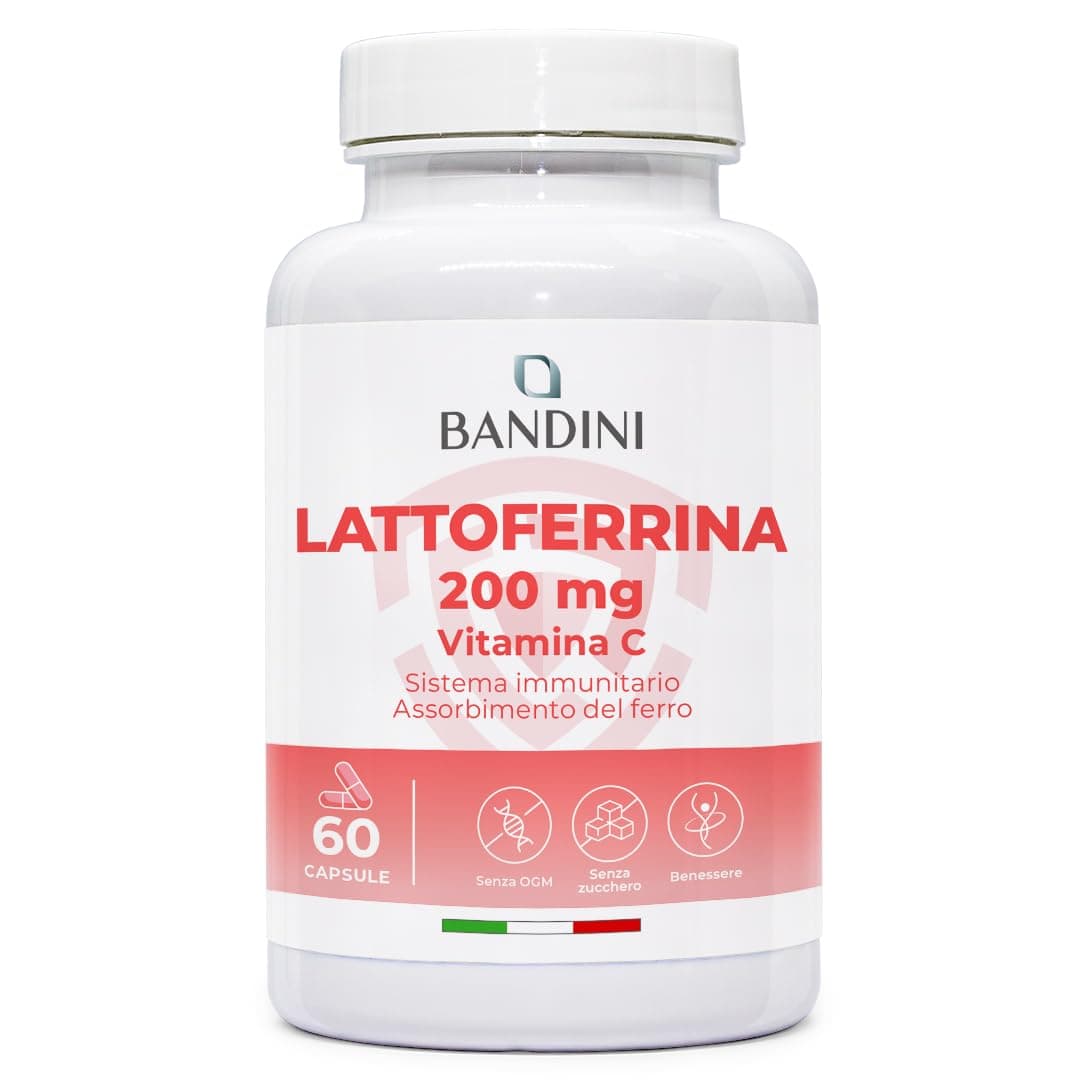 Bandini® LATTOFERRINA 200 Immuno - 200mg di Lactoferrina per CAPSULA (60 capsule) – Integratore Alimentare ad Alto Dosaggio con Vitamina C - Antiossidante Naturale per Sostegno al Sistema Immunitario