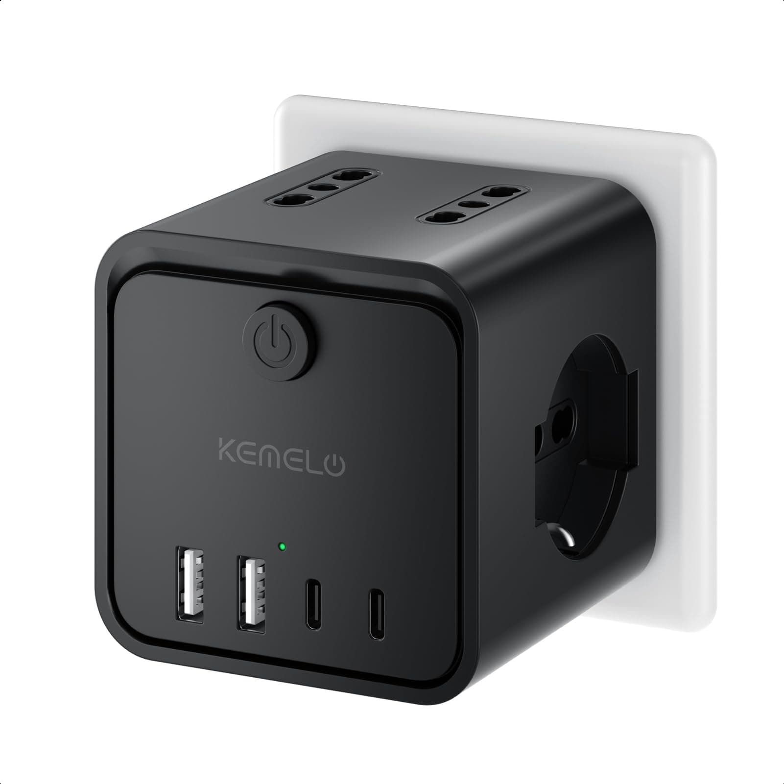 Ciabatta Elettrica Multipresa con 4 Prese Universali 10/16A ITA e Schuko, Ciabatta Multipresa con 2 USB A+2 USB C,Presa Multipla Spina Piatta Salvaspazio con Interruttori per Casa, Ufficio Nero