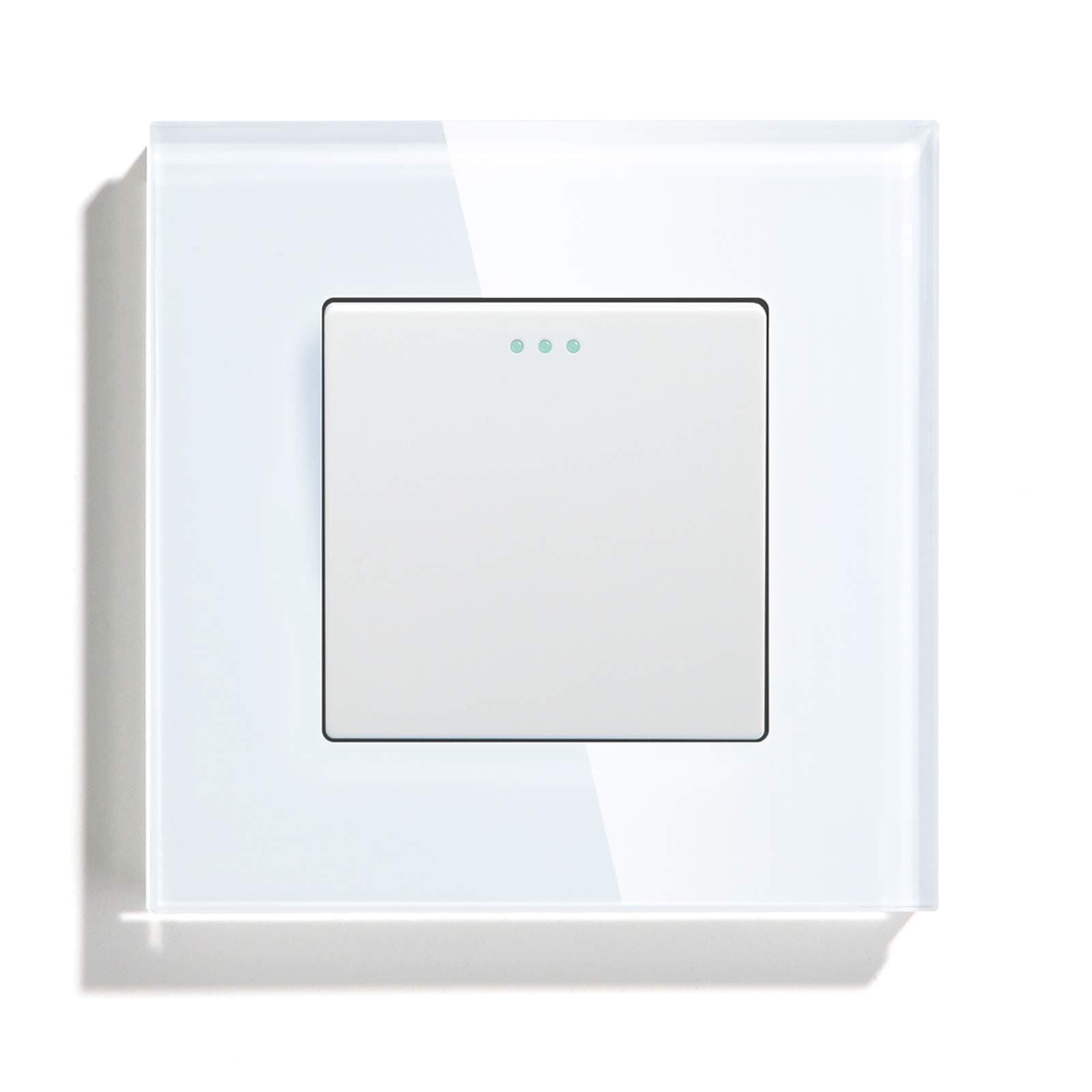 BSEED Interruptor pared Normal,Basculante Con Luz de Orientación,Marco de Cristal,Fácil Instalación,Fáciles de Limpiar,1 Gang 1 Vía,86mm Blanco