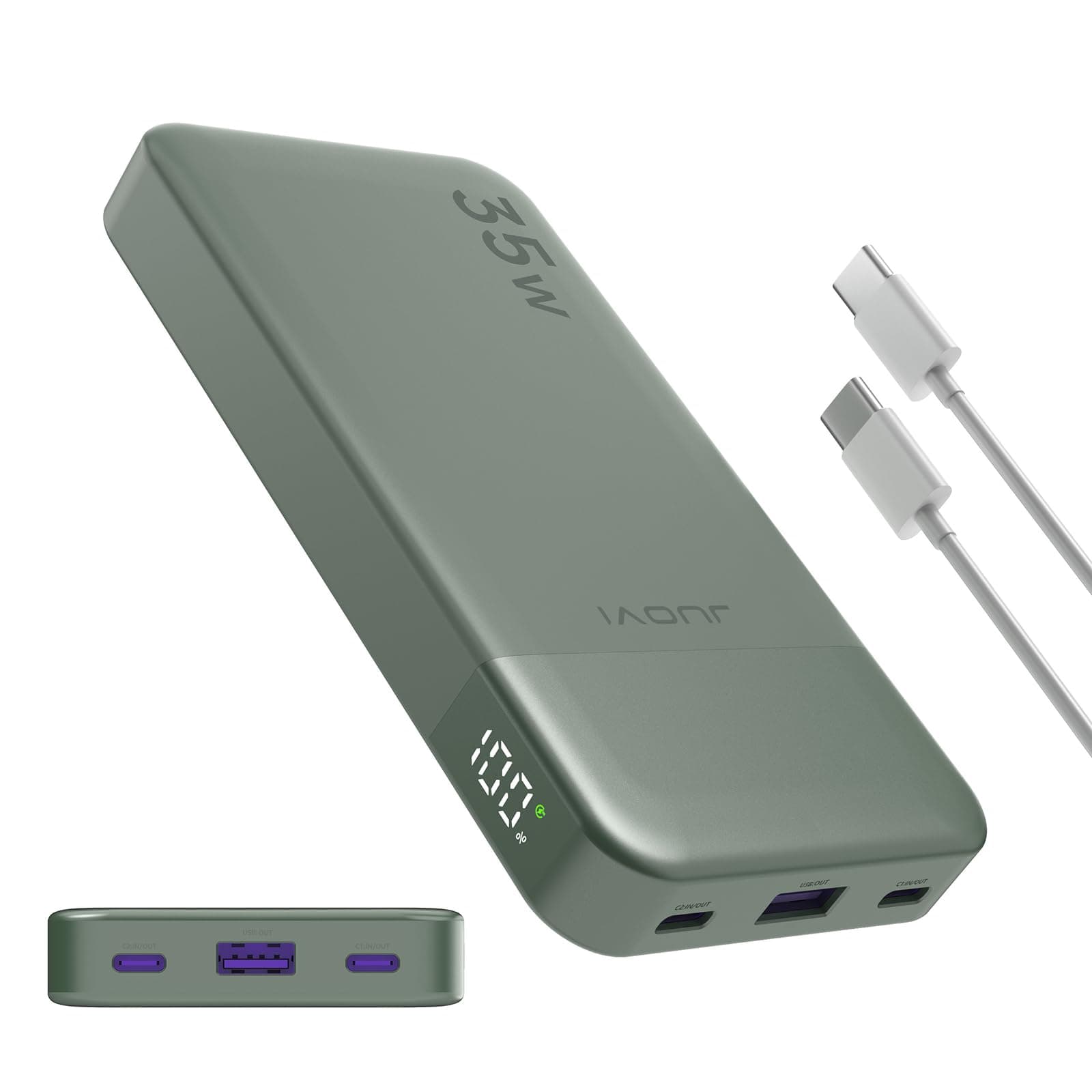 Batterie Externe 10000mAh, Chargeur Portable 35W, Batterie Portable Charge Rapide avec PD3.0 et QC4.0, JUOVI Power Bank Type C pour iPhone série 15 14 13, Galaxy, tablettes, Switch, etc (Verde)