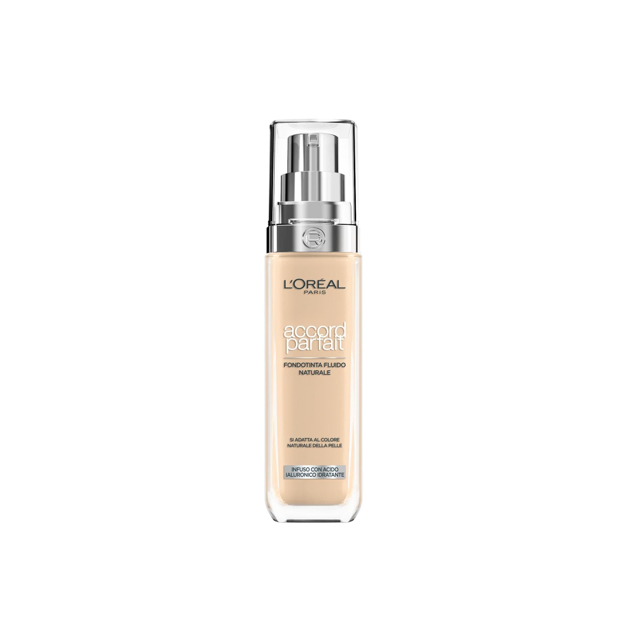 L'Oréal Paris Fondotinta Liquido, Incarnato Uniforme e Illuminato, Finish Naturale, Per Tutti i Tipi di Pelle, Formula con Acido Ialuronico, Accord Parfait, Tonalità: 2N Neutro