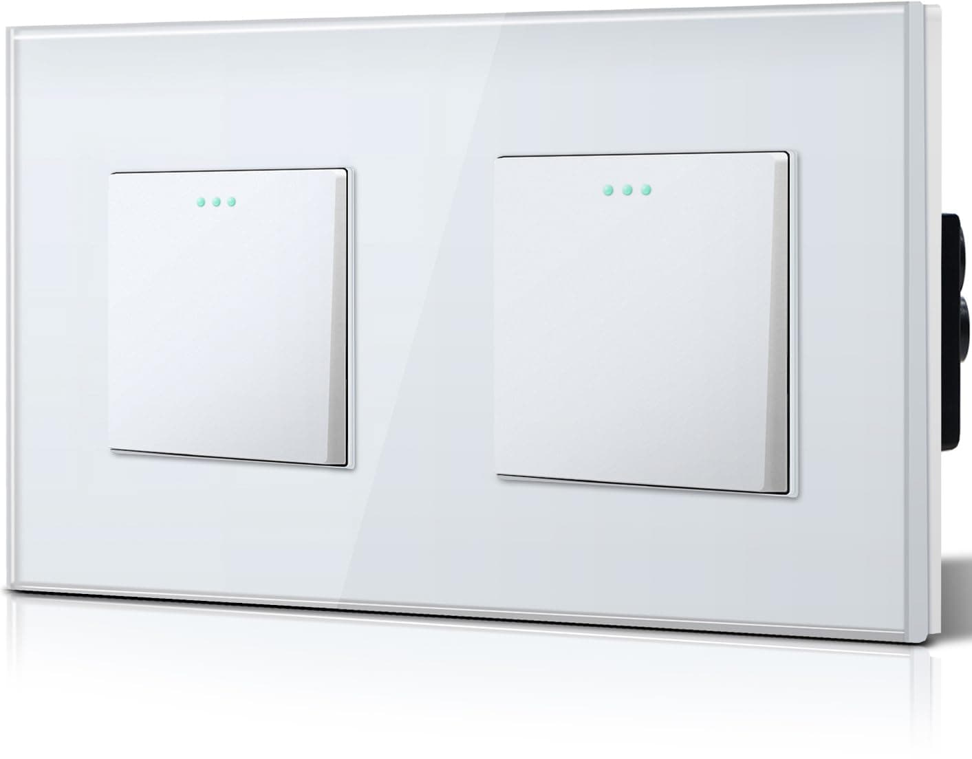 BSEED Interruptor Conmutador,Basculante Con Luz de Orientación,Marco de Cristal,Fácil Instalación,Fáciles de Limpiar,Doble 1 Gang 2 Vía,157mm Blanco