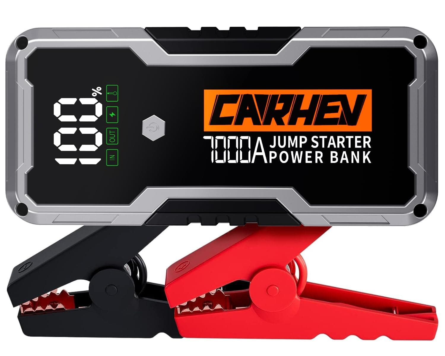 CARHEV Arrancador de Coches 7000A, 12V Arrancador de Bateria de Coche Portátil Compatible con Motores de Gasolina y diésel de hasta 10 litros, Jump Starter con Linterna LED y Pinzas bateria Coches