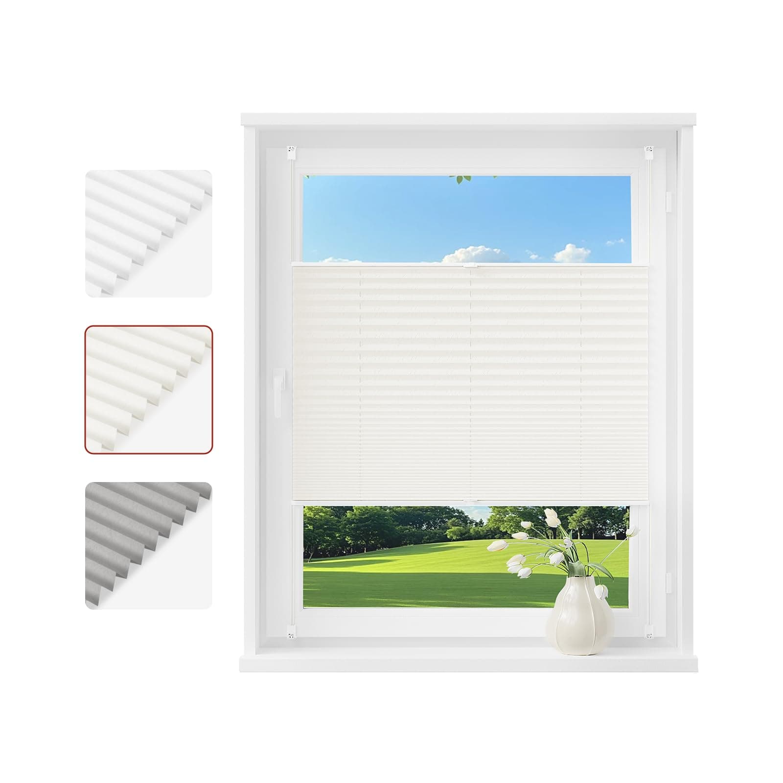 WOLTU Plissee ohne Bohren Klemmfix Faltrollo Jalousie Creme 60x130cm (BxH), Plisseerollo Crushed Optik Sichtschutz und Sonnenschutz Easyfix lichtdurchlässig Rollo für Fenster & Tür