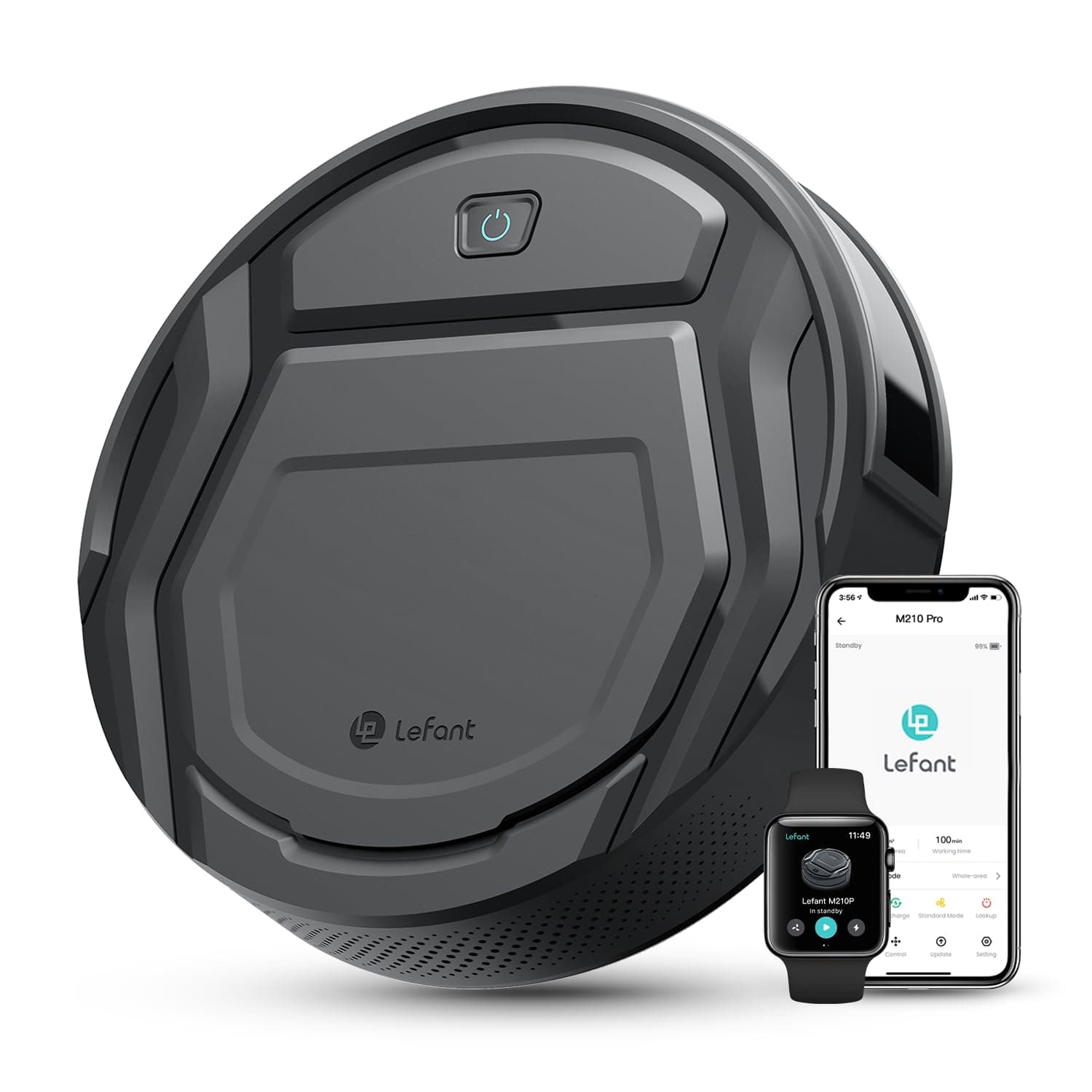 Lefant M210P Robot Aspirapolvere, 2200Pa Potenza, Potenziamento Tappeto, Ultrasottile 7,8cm, Autonomia 120 Minuti, per Tappeti, Ultrasottile 7,8 cm, Ideale per Peli Animali e Pavimenti Duri, Grigio