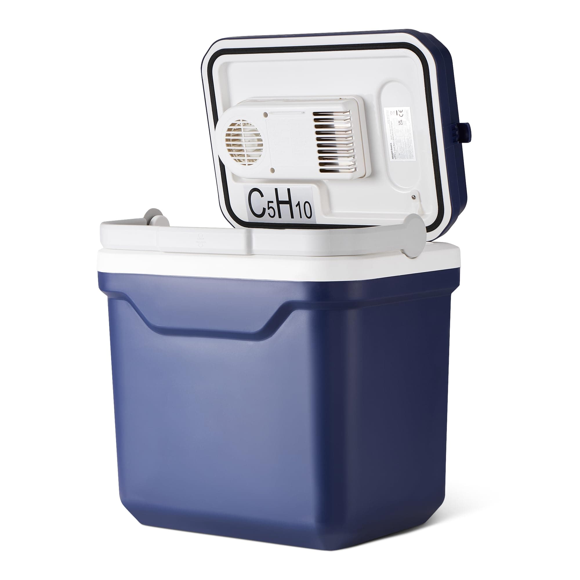 Amazon Basics - Frigorifero Portatile Elettrico, Frigorifero con Funzione Raffreddamento e Riscaldamento, 12 VCC/230 VCA per Veicolo/Uso Domestico, 24 Litri, Blu