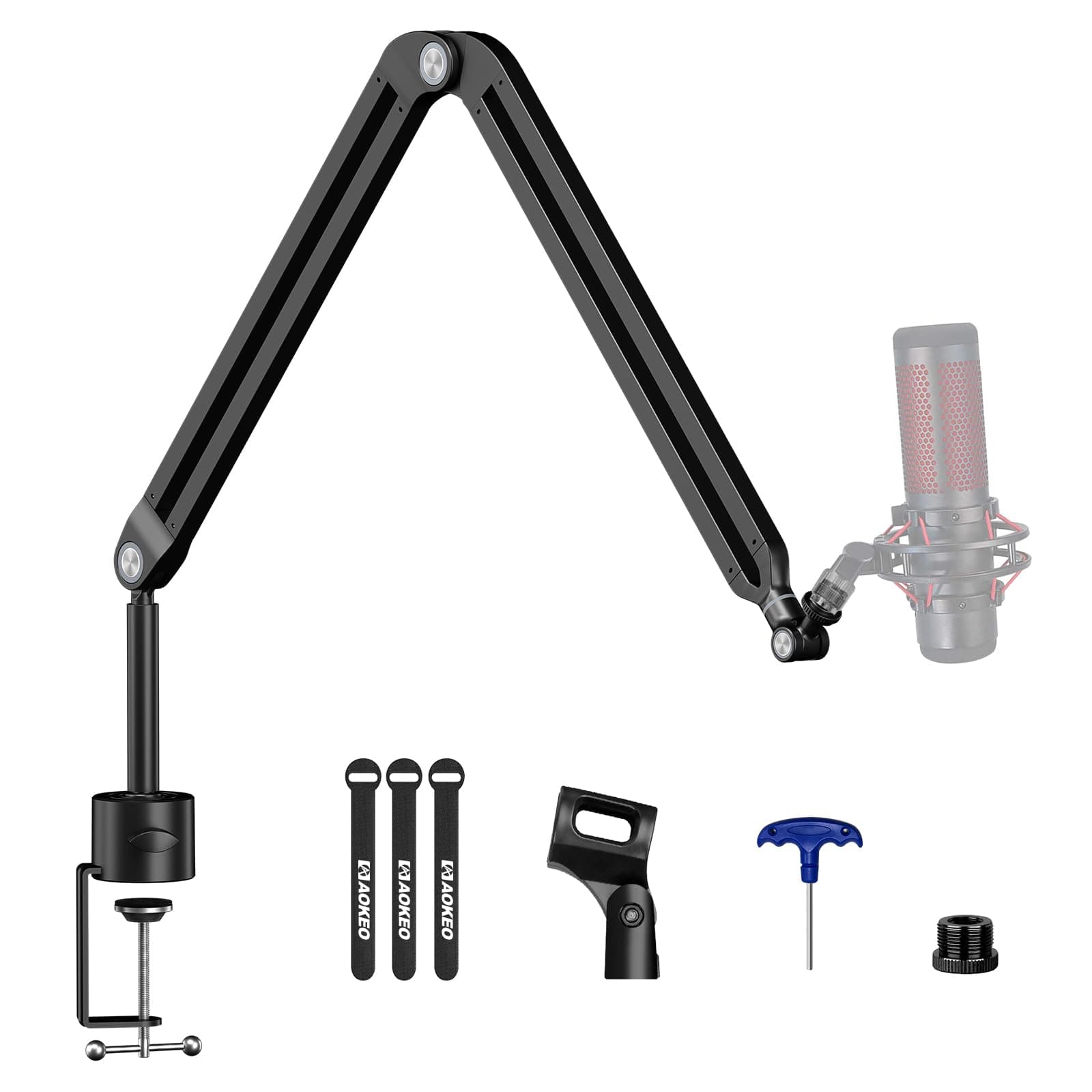 Brazo de micrófono, Aokeo AK-45 ajustable compacto micrófono suspensión Boom Scissor brazo soporte para Blue Yeti, Snowball iCE, HyperX QuadCast, SoloCast, Elgato Wave, etc