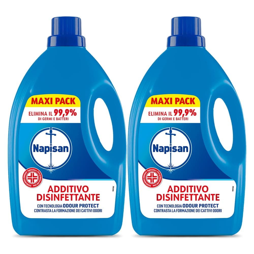 Napisan Additivo Disinfettante Lavatrice, Confezione da 2 x 2.2 Litri di Additivo Liquido per Lavatrice, Contro i Batteri e i Cattivi Odori