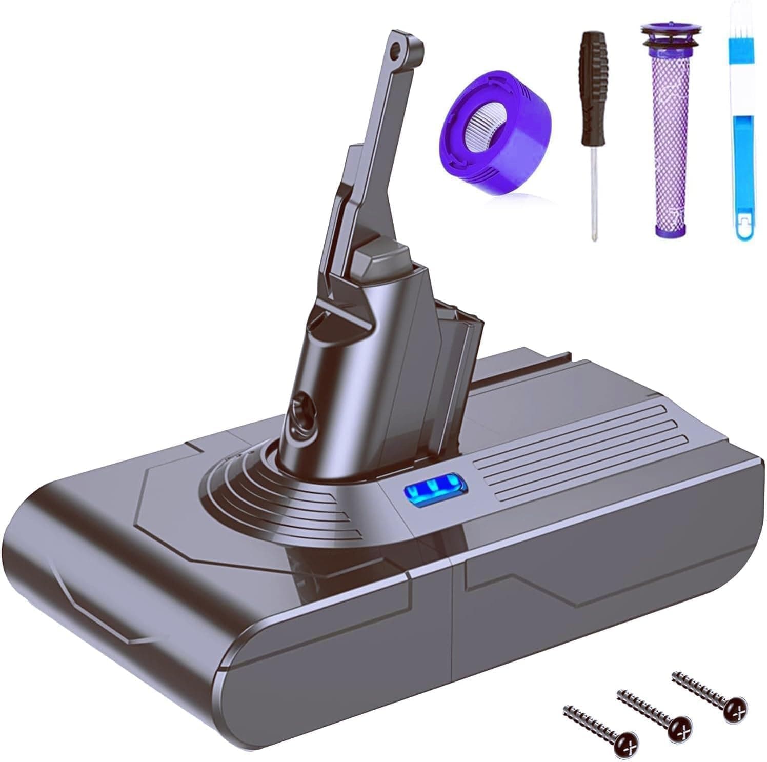 Batería de Repuesto Dyson v8, Compatible con la Serie Dyson V8 SV10, Batería de Repuesto para el Aspirador V8 Absolute V8 Absolute V8 Animal V8 Fluffy V8 Motorhead + 2 Filtros