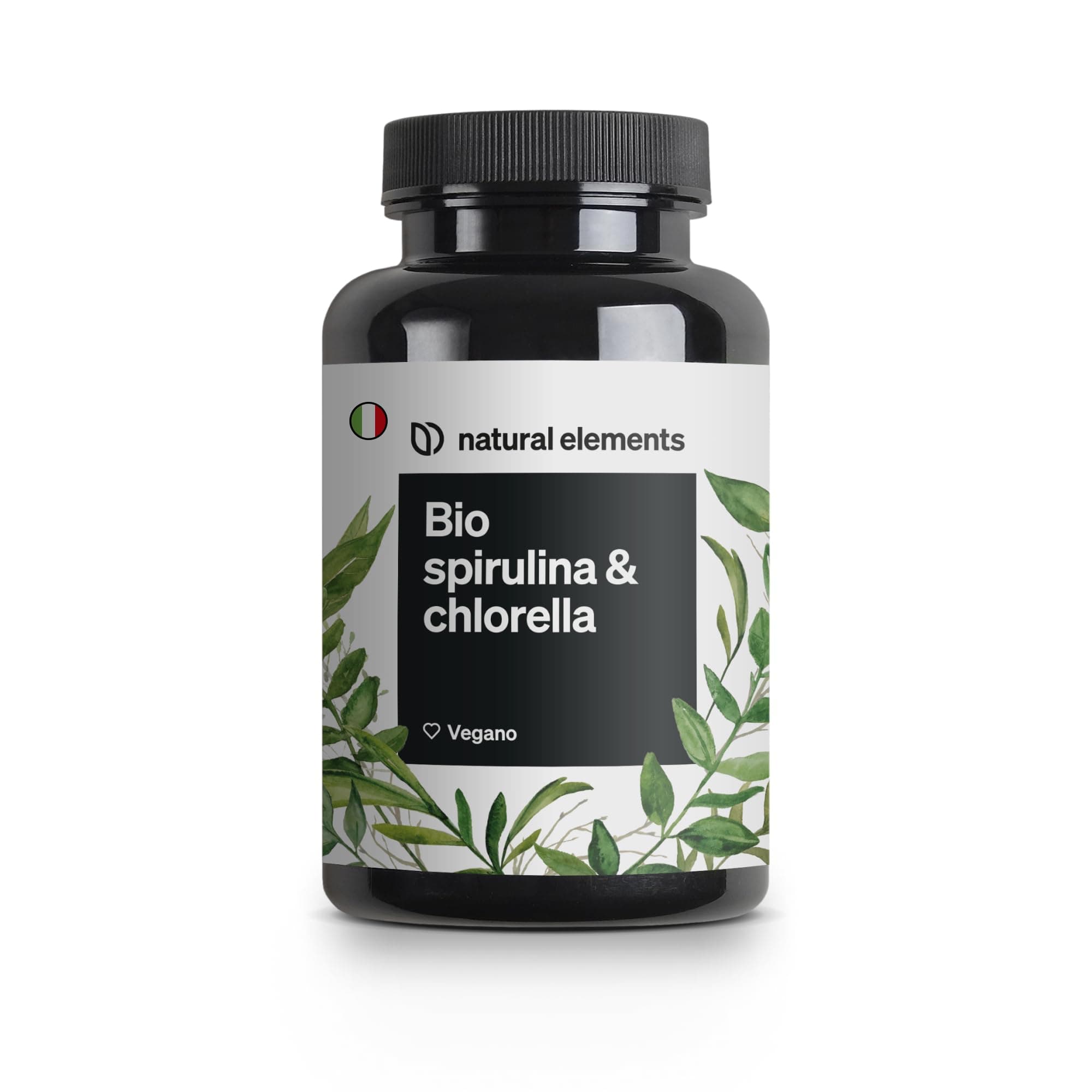 Spirulina Bio & Chlorella, 500 compresse, natural elements, 2400 mg di Spirulina biologica + 2400 mg di Chlorella per dose giornaliera, Certificazione Bio, Testata in Laboratorio