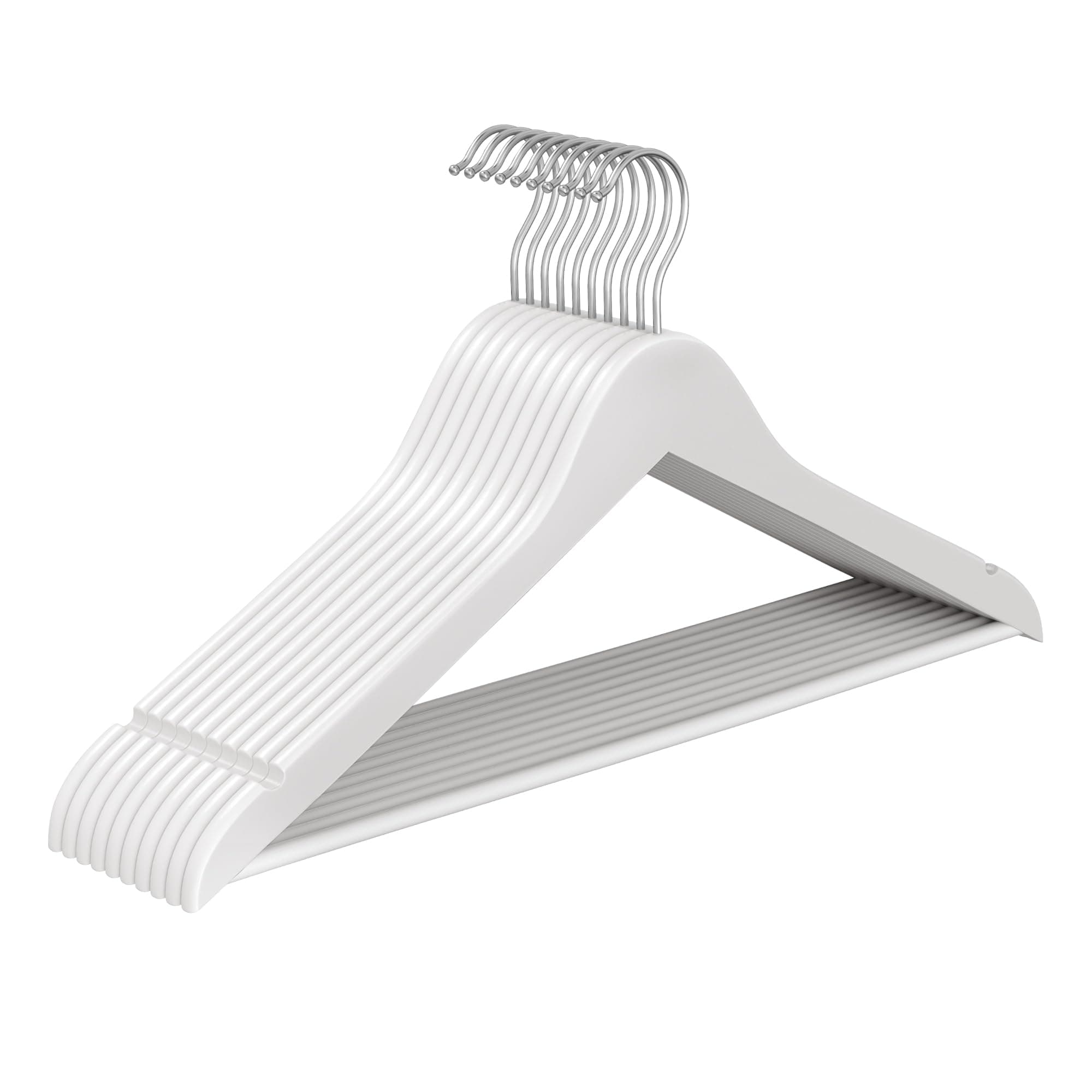 SONGMICS Grucce Appendiabiti Legno, 10 Pezzi, Appendini, Scanalature su Spalle, Gancio Girevole a 360°, Legno di Betulla, Risparmio di Spazio, per Pantaloni Giacche, Bianco Nuvola CRW035WZ01