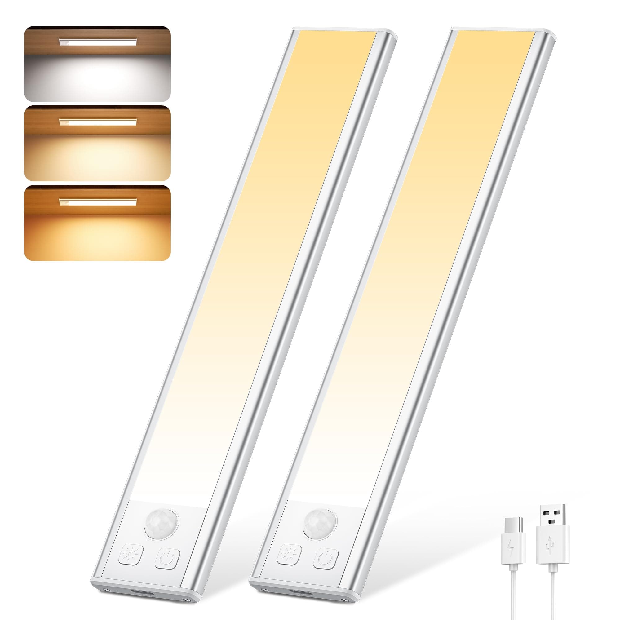 Luce Armadio LED con Sensore, 3 Temperature di Colore Dimmerabile Led con Sensore di Movimento, USB Ricaricabile Magnetica Lampada, Luce Led Sottopensile per Cucina Garage Scale Bagno Corridoio