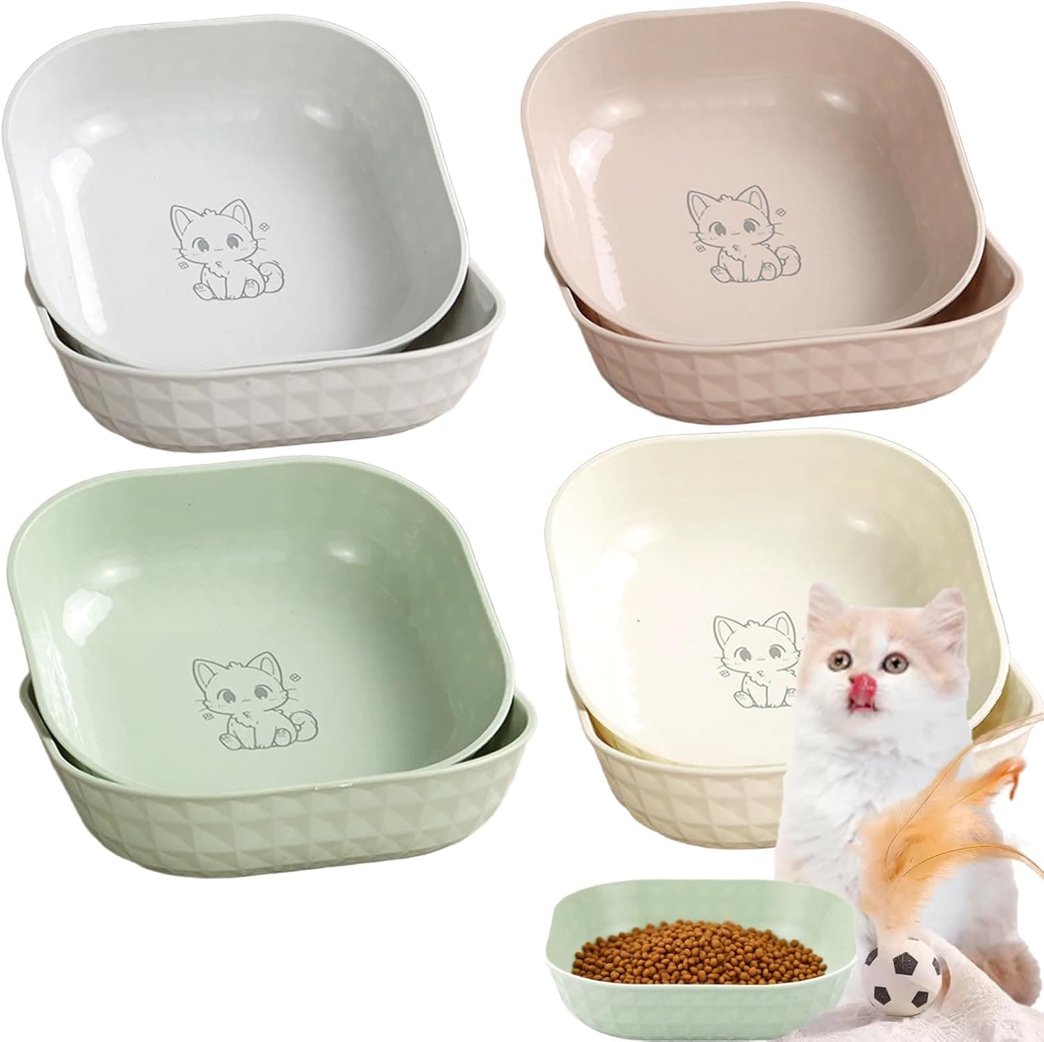 10 Stück Katzennapf,Katzennapf flach,Futternapf Katze,Quadrat Katzennäpfe, Katzen Futternapf Bunte,Katzen Napfset für Trockenfutter und Nassfutter