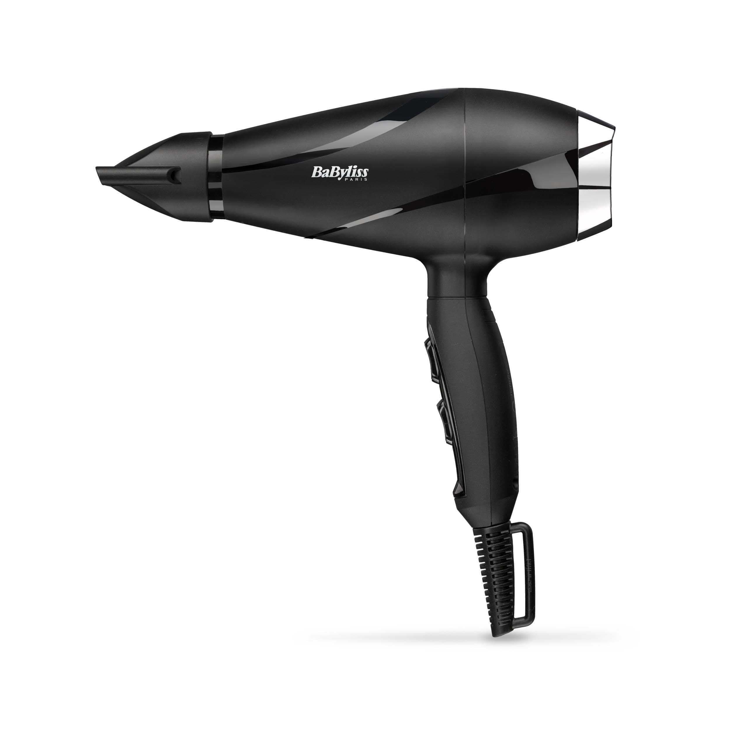 BaByliss Sèche-cheveux Shine Pro 2200 - 2200W, Technologie ionique, Technologie anti-frisottis, Diffuseur et concentrateur inclus, Fabriqué en Italie, Noir, 6713DE