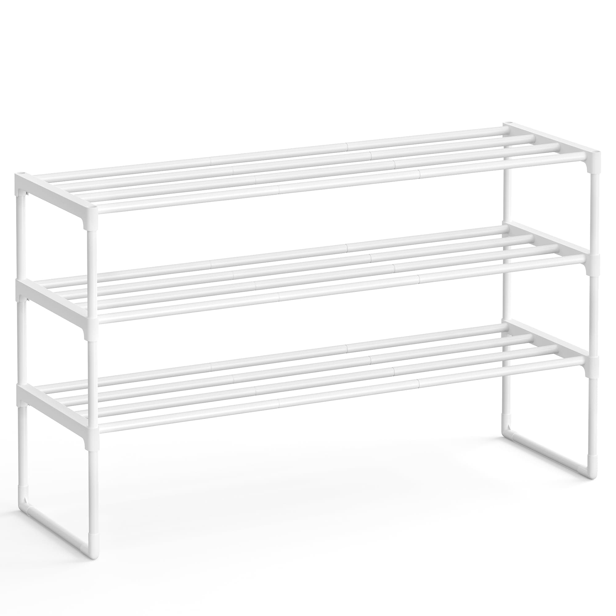 SONGMICS Schuhregal 3 Ebenen, Schuhständer Metall, Schuhaufbewahrung, Schuh-Organizer, aufrecht oder umgedreht, für 16-20 Paar Schuhe, stapelbar, Flur, 30 x 92 x 55 cm, perlweiß LSA303W03