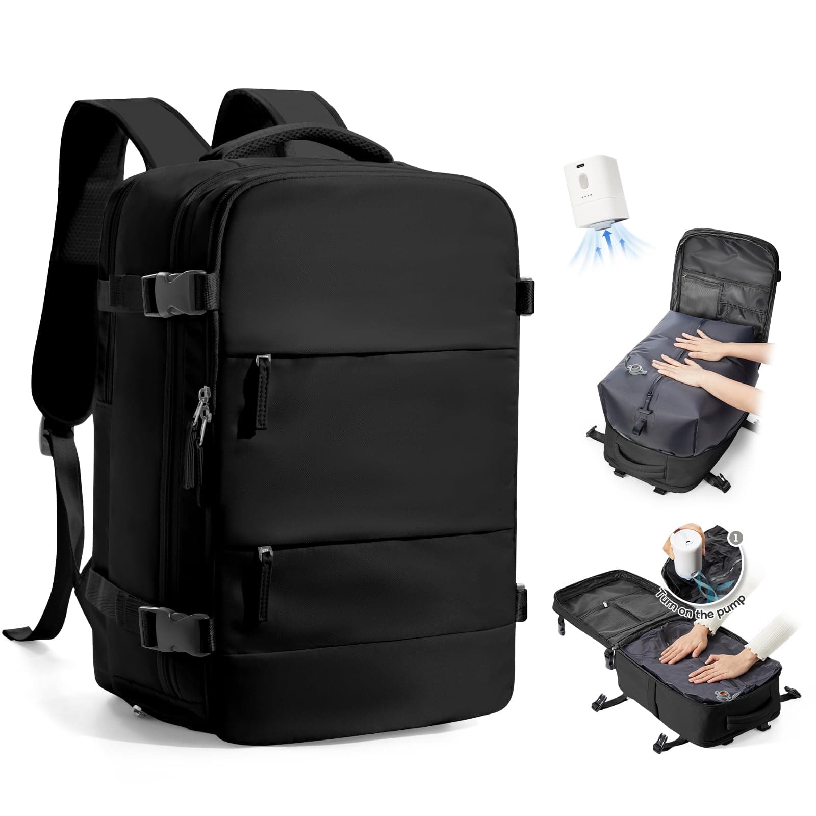 SZLX Sac à Dos Sous Vide Voyage 40x30x20 avec pompe Bagage Cabine 40x30x20 Ryanair Wizz air Easyjet Bagage à Main Sac pour Ordinateur Portable 14 Pouces Femme Homme avec Compartiment Chaussures