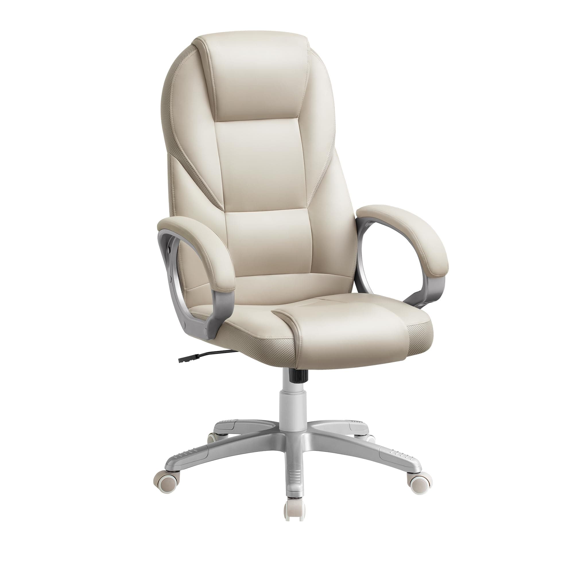 SONGMICS Silla de Oficina Ergonómica, Silla Giratoria con Ruedas, Silla de Escritorio, Altura Ajustable, Silla de Estudio, Blanco Crema OBG022W01