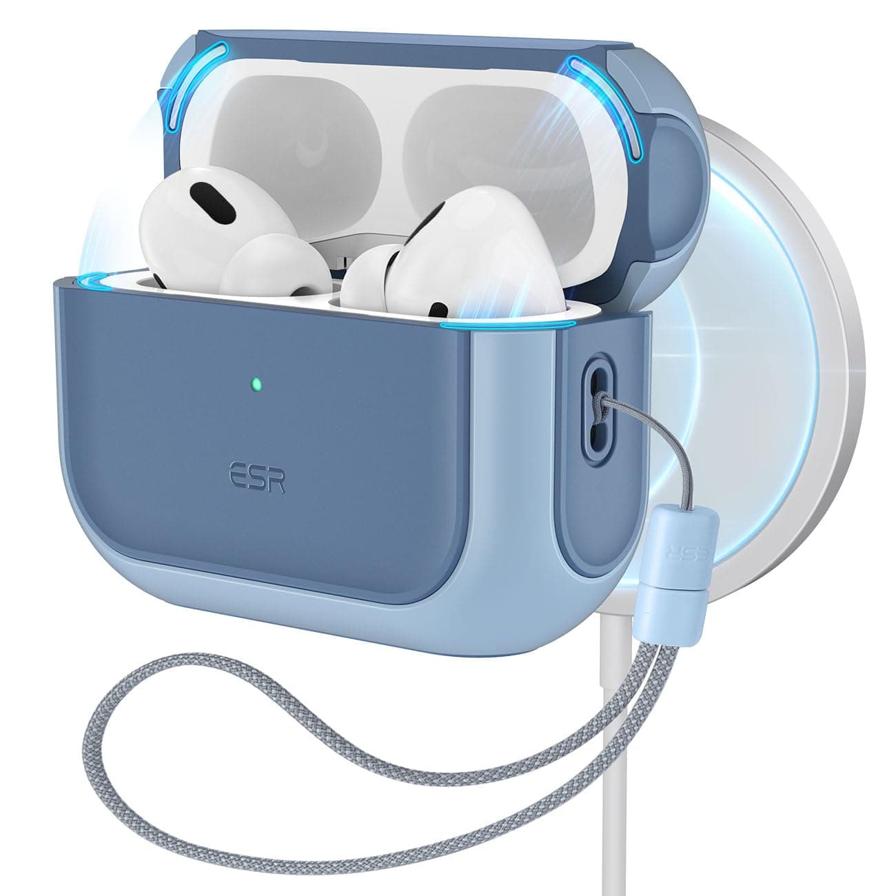 ESR für Airpods Pro 2 Hülle (2023/2022/2019), kompatibel mit AirPods Pro 2./1. Generation, MagSafe Ready, Magnetischer Deckel, USB-C/Lightning Kabel, Hybrid Sturzschutz, Blau