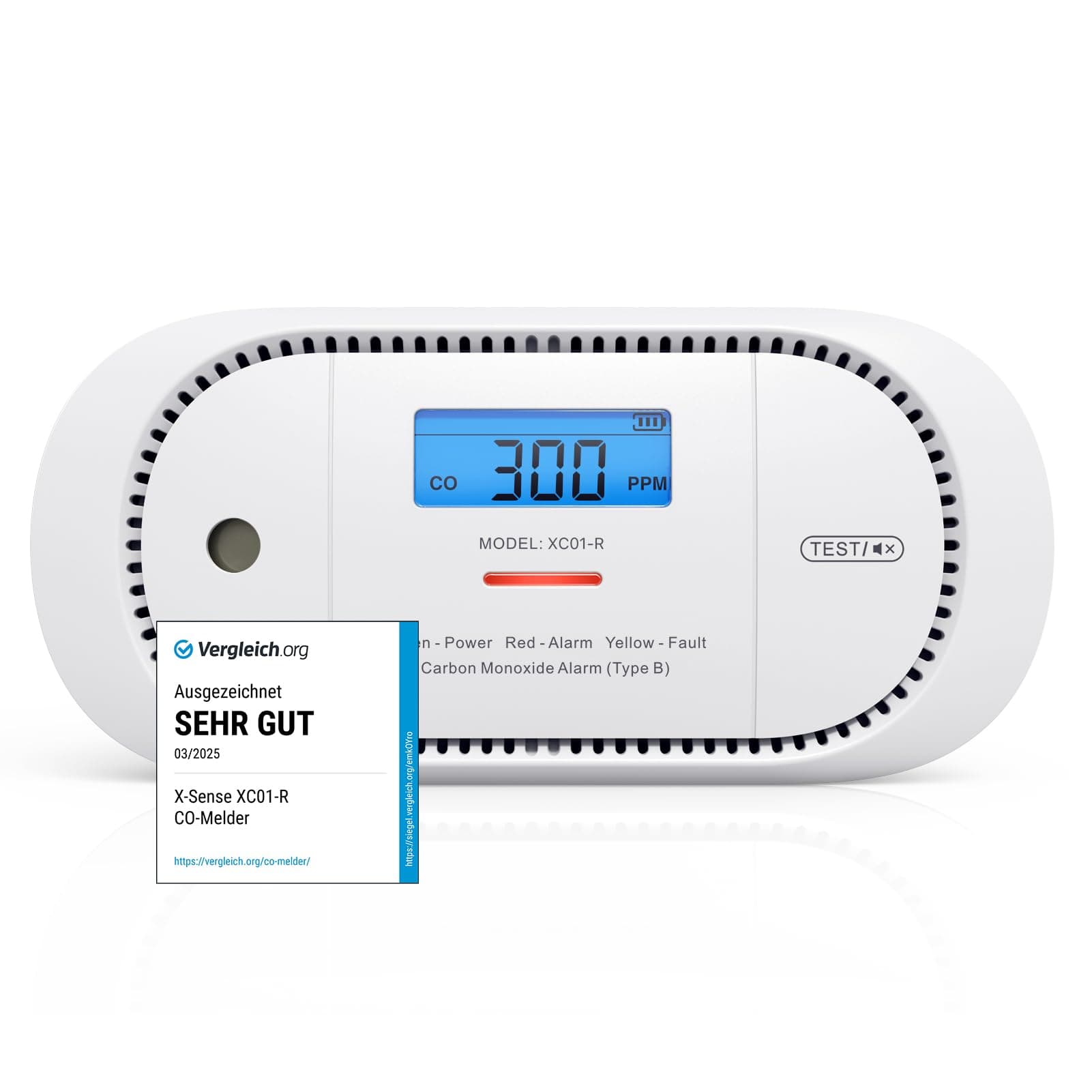 X-Sense Kohlenmonoxid Melder, TÜV-Zertifiziert, mit digitalem LCD-Display, CO Melder mit austauschbarer 5-Jahres-Batterie und Spitzenwertspeicher, XC01-R