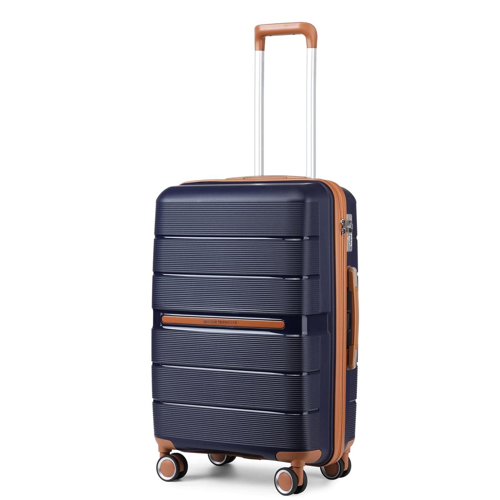 British Traveller Valise Moyenne Taille Valise de Voyage 69 Liters, Rigide Trolley en Polypropylène à 4 roulettes et Serrure TSA, 66x43.3x28.5 cm (Marine)
