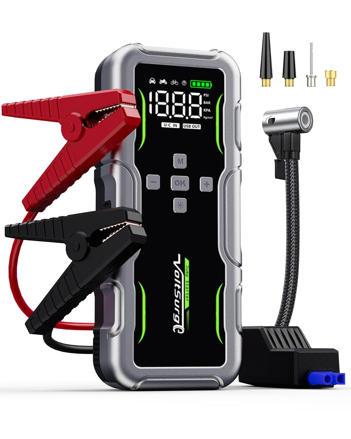 Arrancador de Batería 7000A Con Compresor de Aire 160PSI Cargador de Batería Para Coche (Gasolina/Diésel 12.0L) Arrancador Portátil 12V Con Pantalla LCD Grande, Luces Para Emergencias