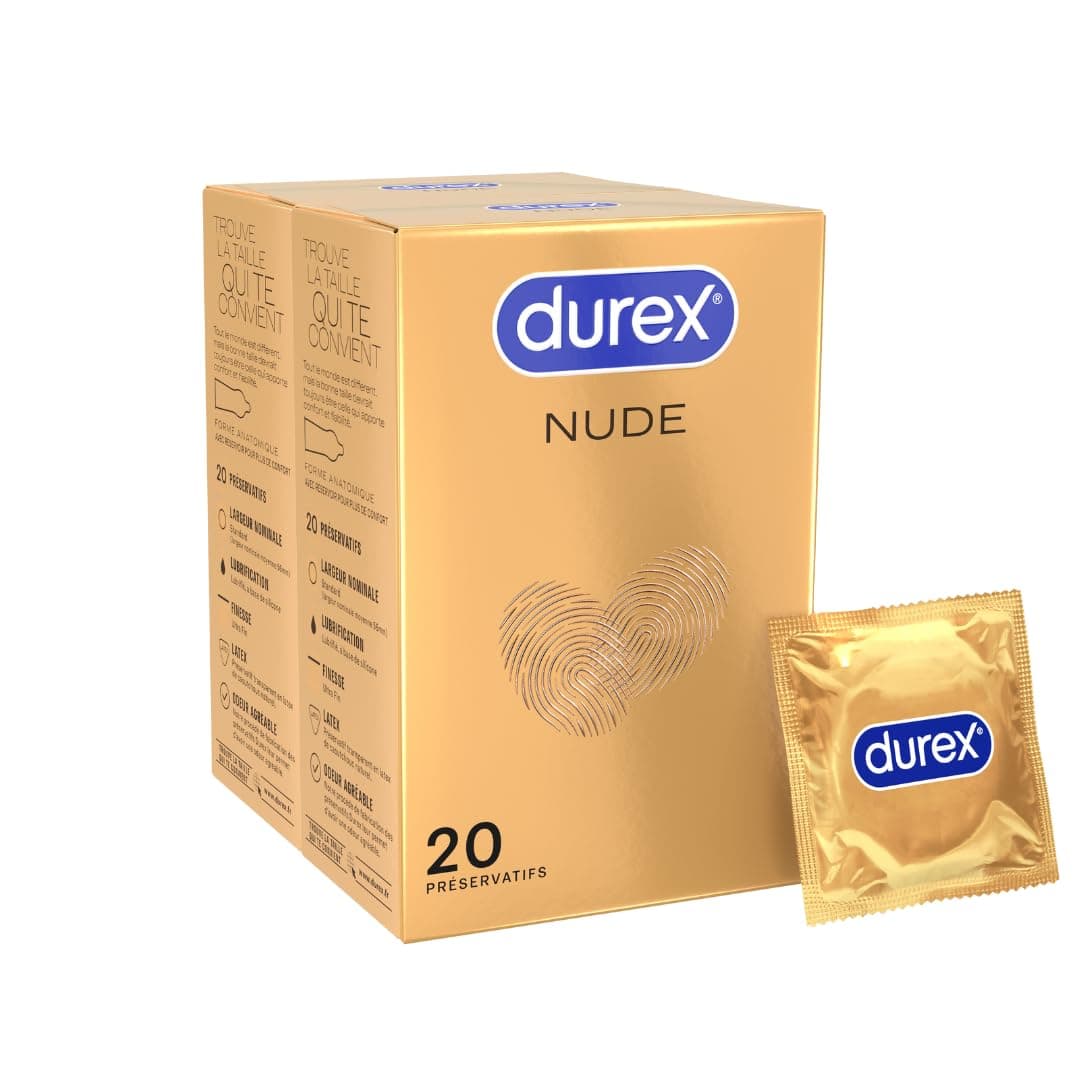 DUREX Nude - 40 Préservatifs pour Homme - Ultra Fins - Taille Standard (2x20)