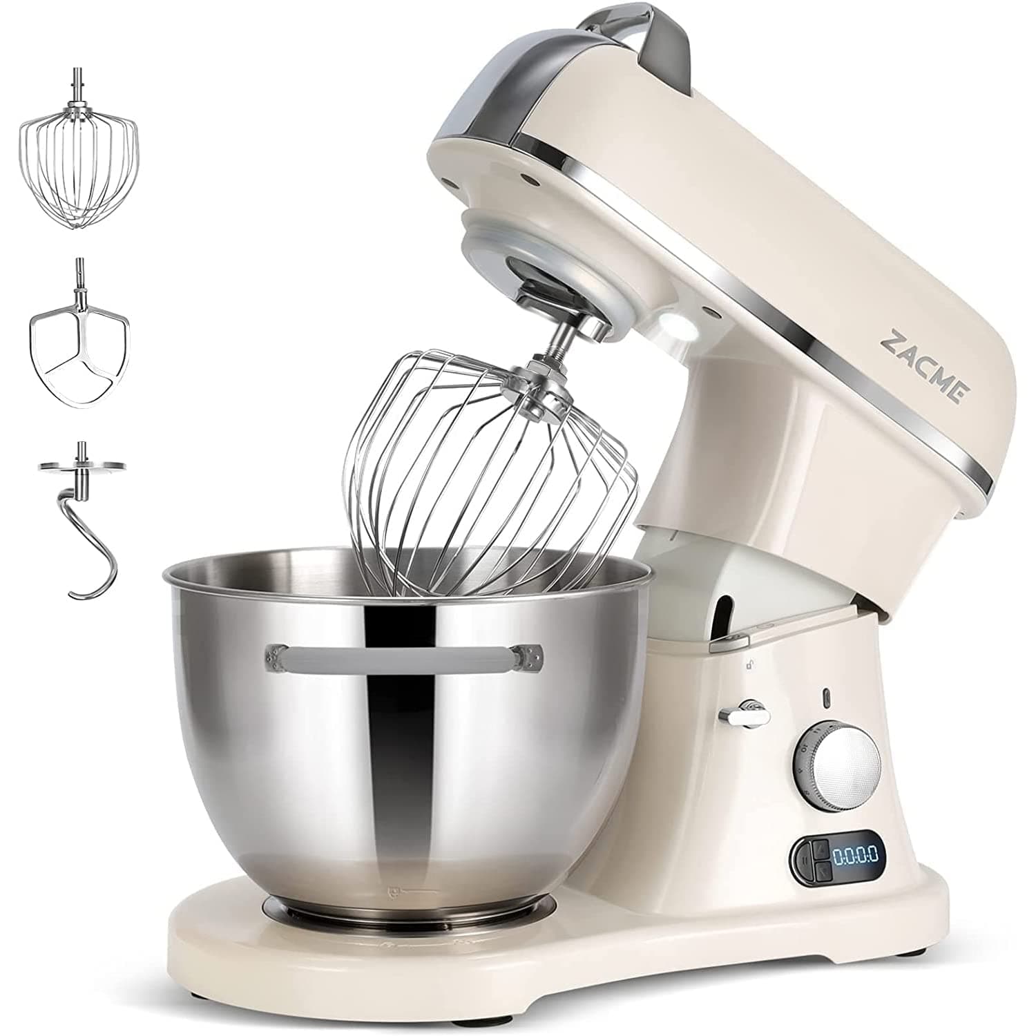ZACME Pastaio Elegance Impastatrice Planetaria a Presa Diretta, Robot da Cucina Mixer, Display LCD,11 velocità,1500 W, 7 Litri, Acciaio, Metallo, Bianco